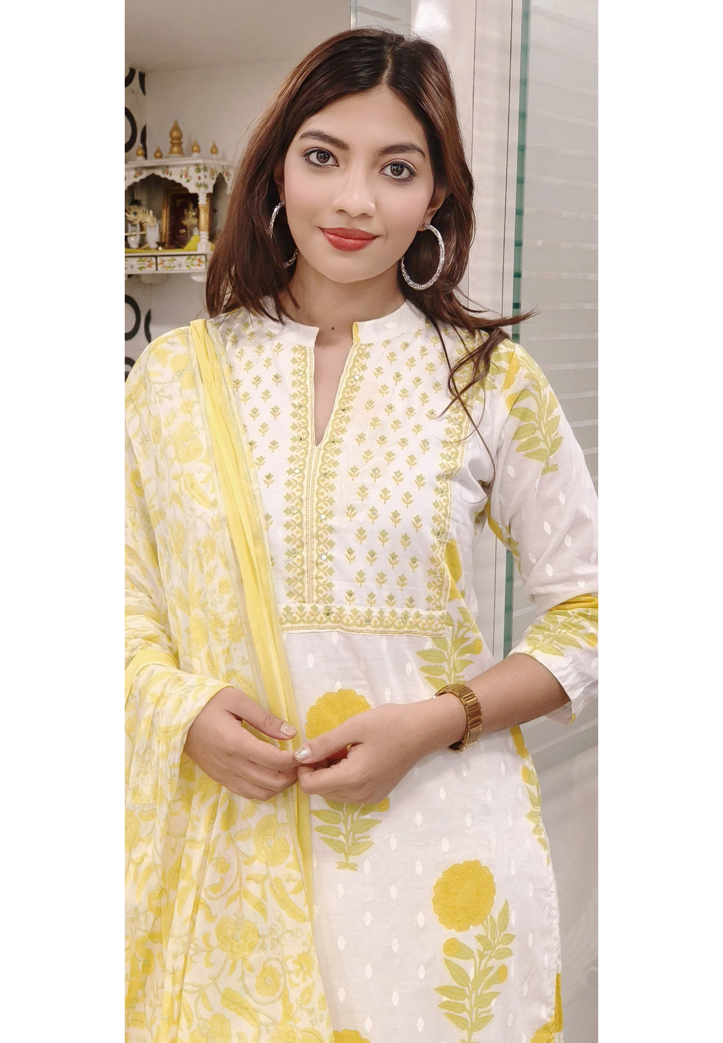 Beautiful Yoke Floral Printed Cotton A-Line Full Suit With Dupatta- 09844