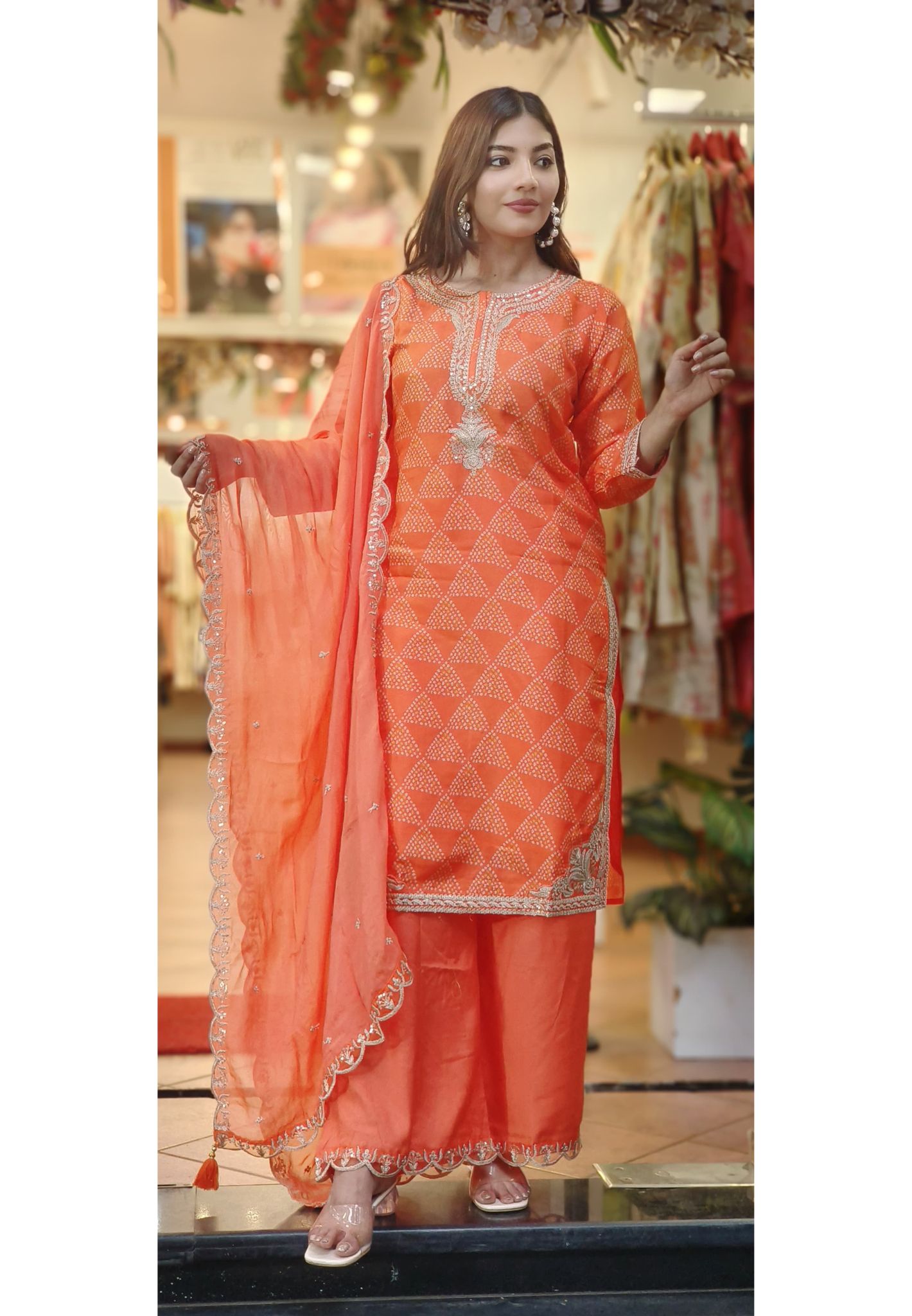 Zari Neck Work Bandhani Print Full Suit Set With Dupatta In Silk Fabric- 10163, 10164