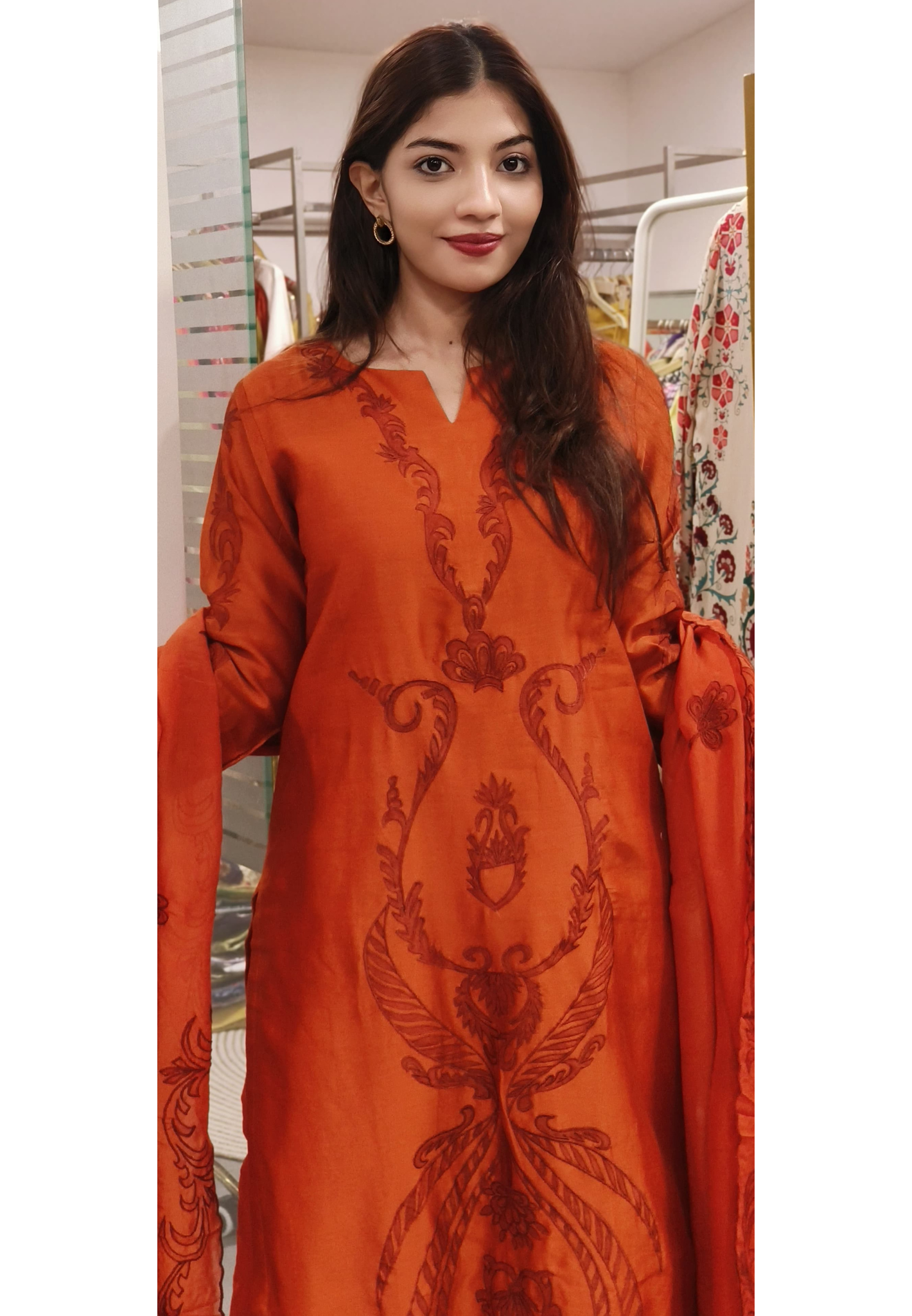 Chanderi Floral Cutwork Straight Full Suit With Dupatta- 09412, 09413