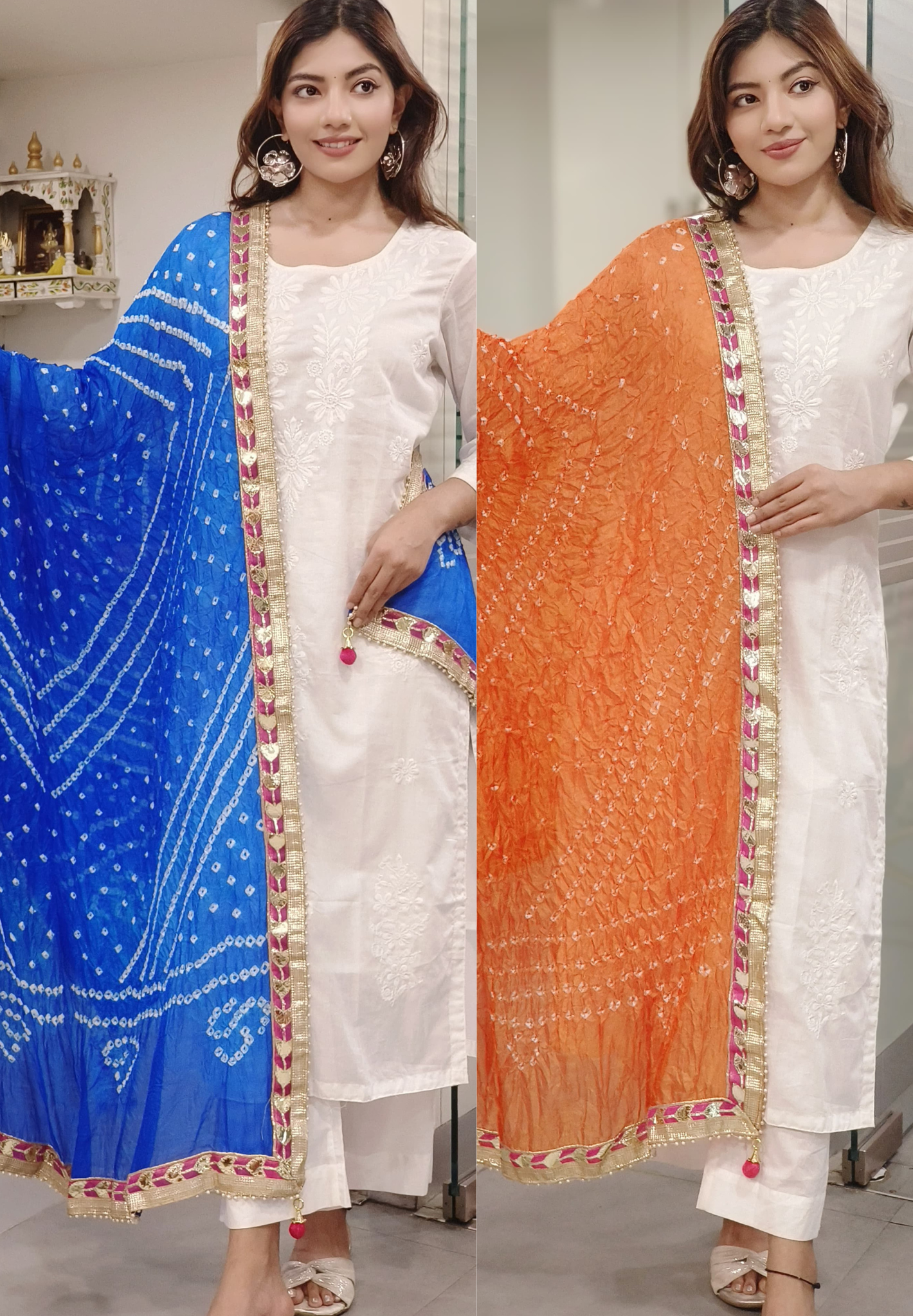 Muslin Silk Bandhani Printed Gotta Work Border Dupatta Only Dispatching After 10 Days