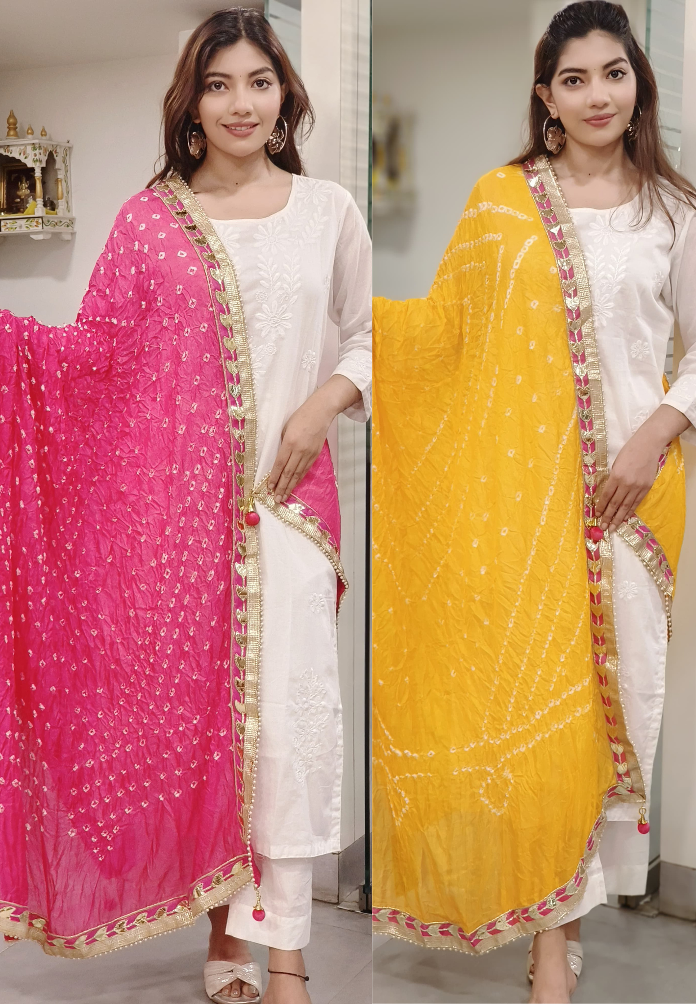 Muslin Silk Bandhani Printed Gotta Work Border Dupatta Only Dispatching After 10 Days