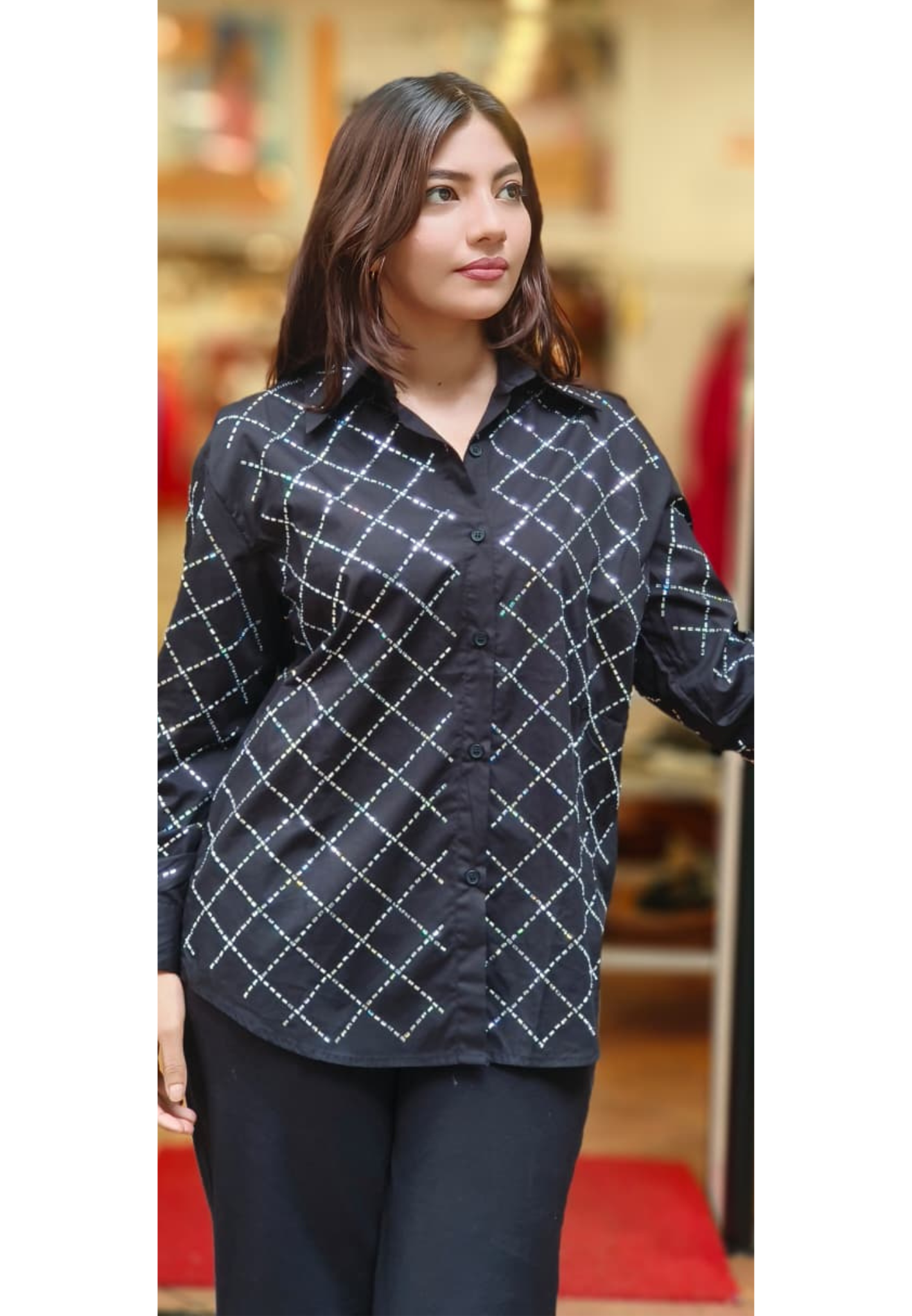 Crystal Zig-Zag Solid Collared Shirt