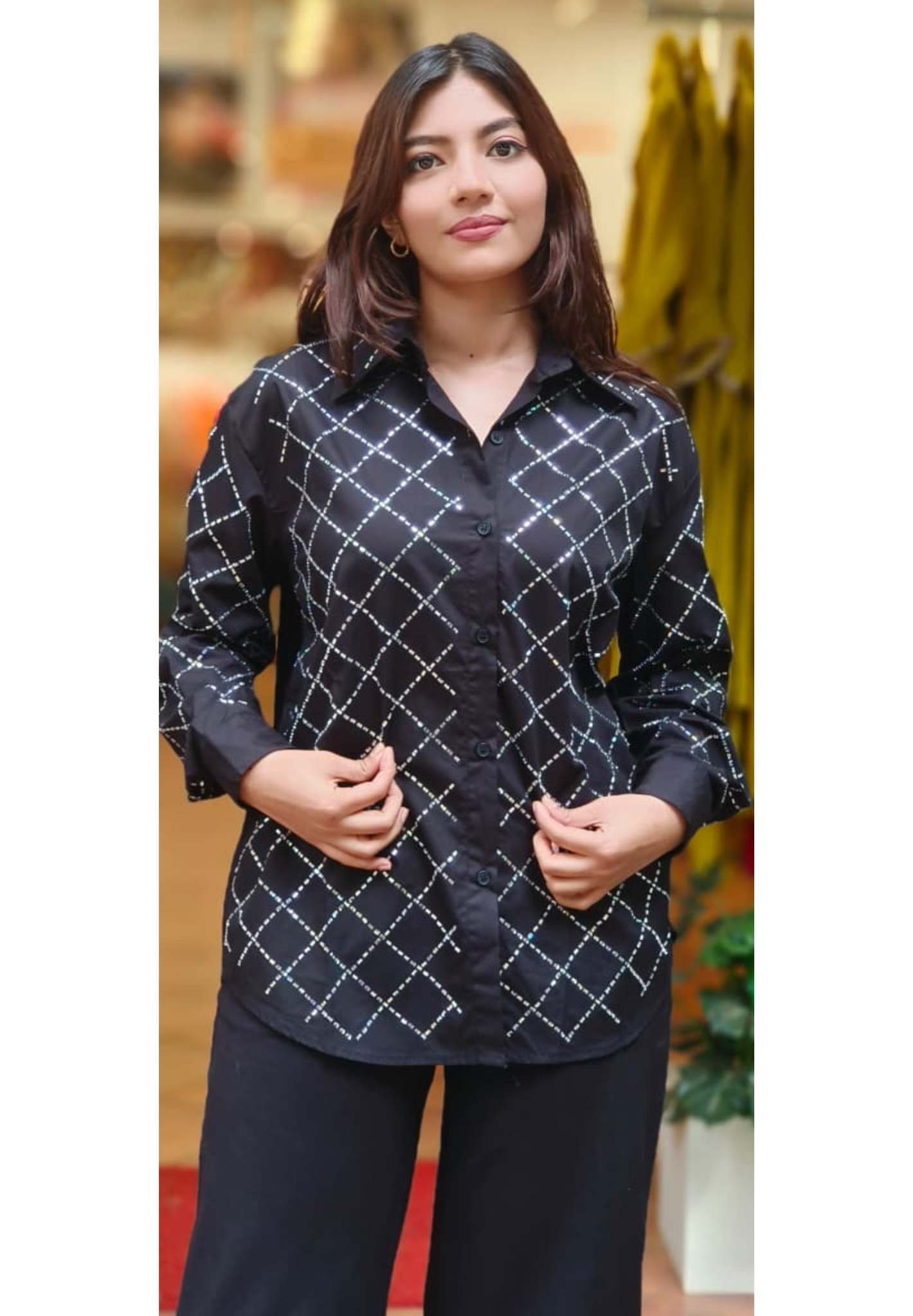 Crystal Zig-Zag Solid Collared Shirt
