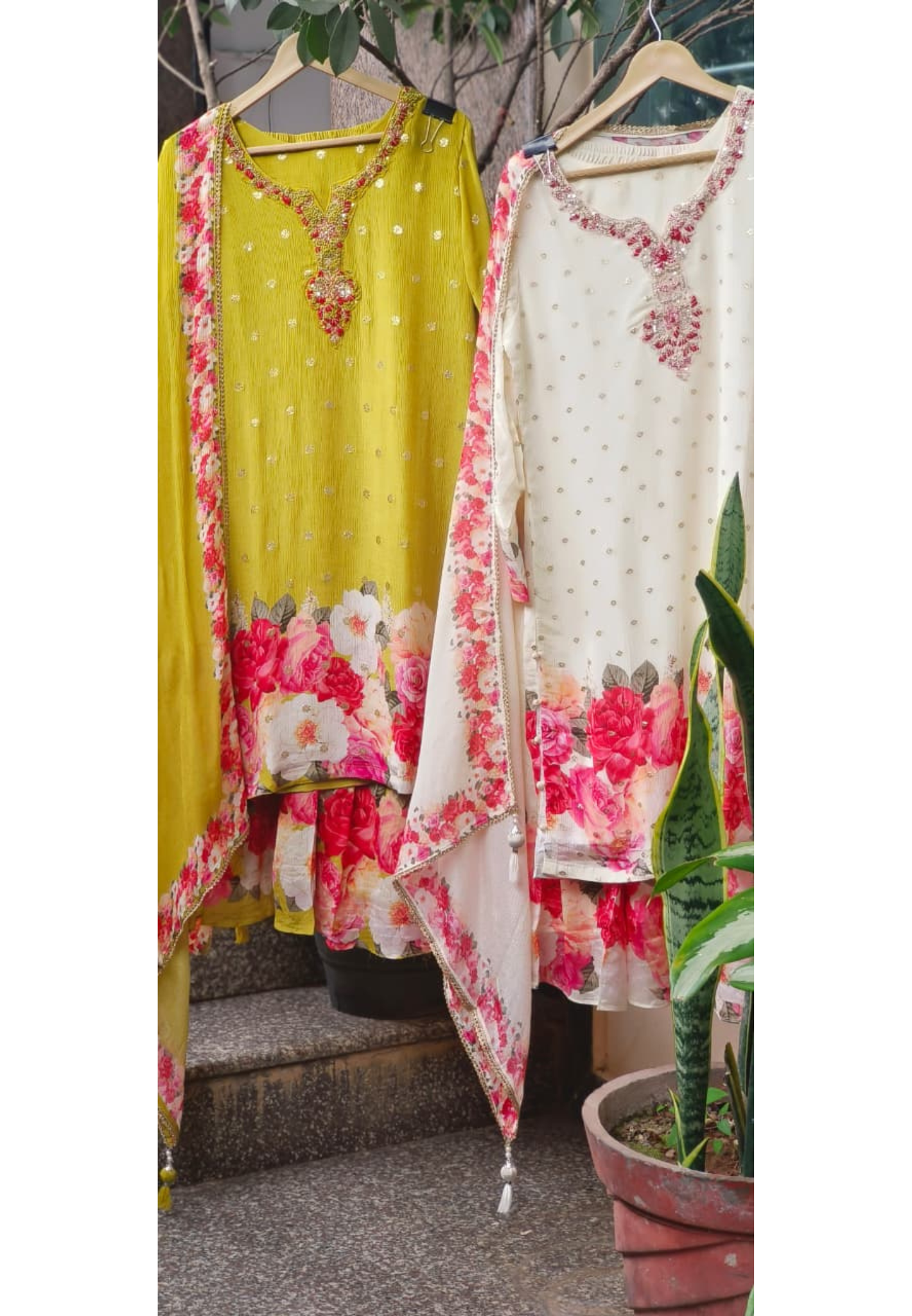Cut Dana & Stone Work Floral Prints Chinon Full Suit Set With Dupatta With Slight Banarasi Touch- 10789, 10794