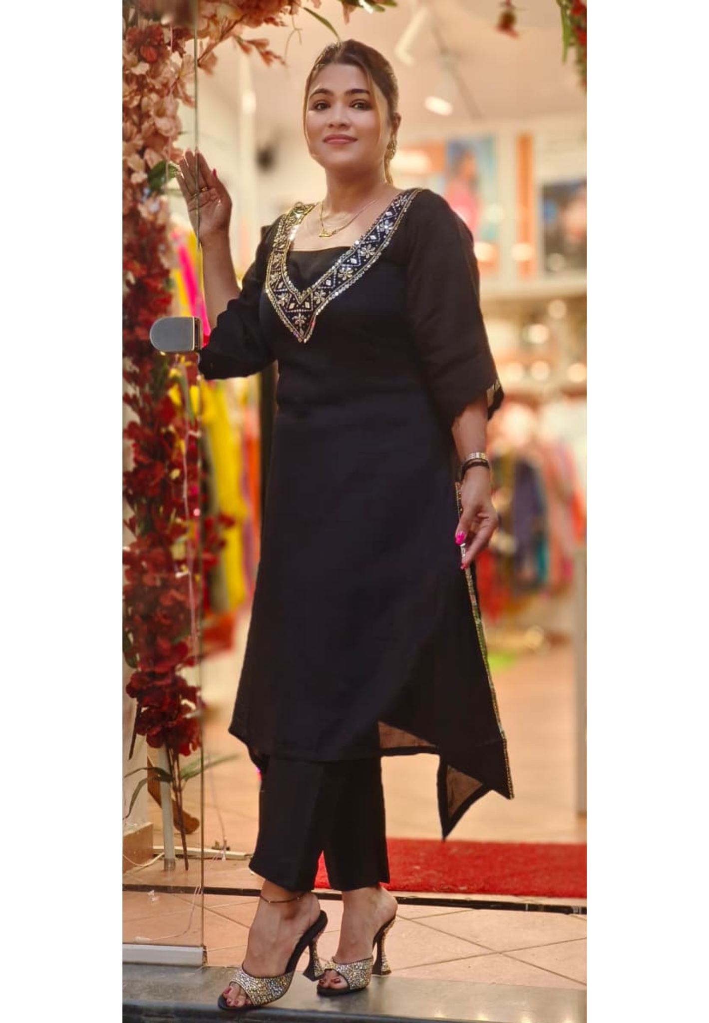 Mirror Elegance Beautiful V-Neck High Low Kurta Pant Set With Buster In Dola Silk Fabric- 10818,19,20,21