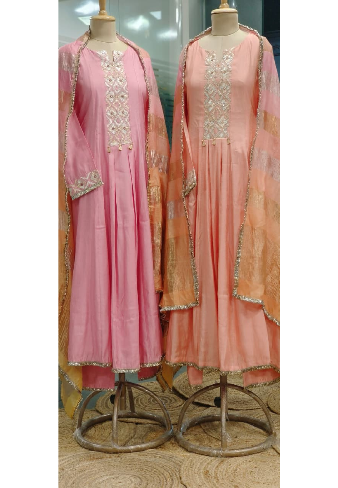 Block Emroidered Minimal Work Panel Anarkali Full Suit Set With Shimmer Touch Dupatta