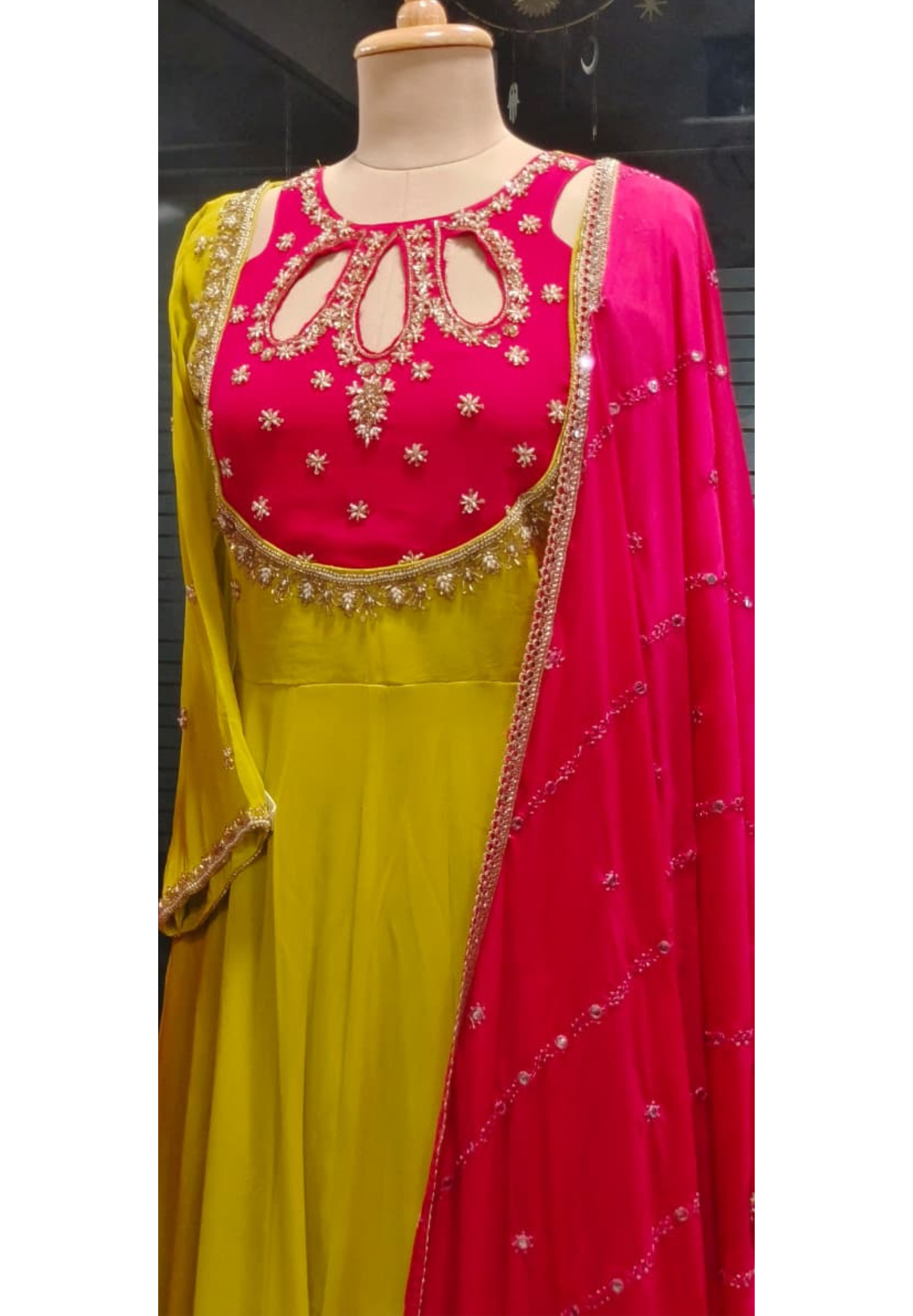 Unique Neck Design Heavy Handwork Vibrant Anarkali Full Suit Set With Dupatta