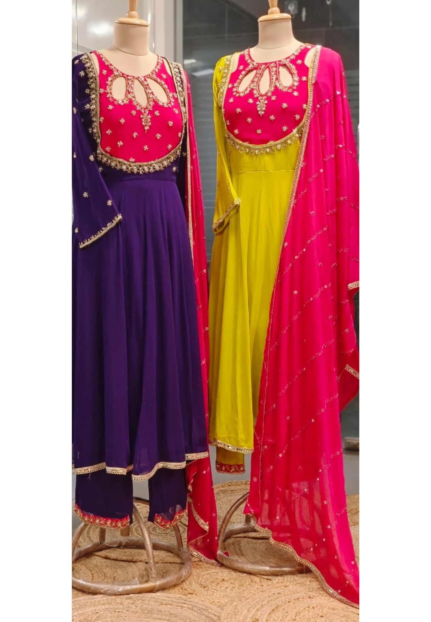 Unique Neck Design Heavy Handwork Vibrant Anarkali Full Suit Set With Dupatta