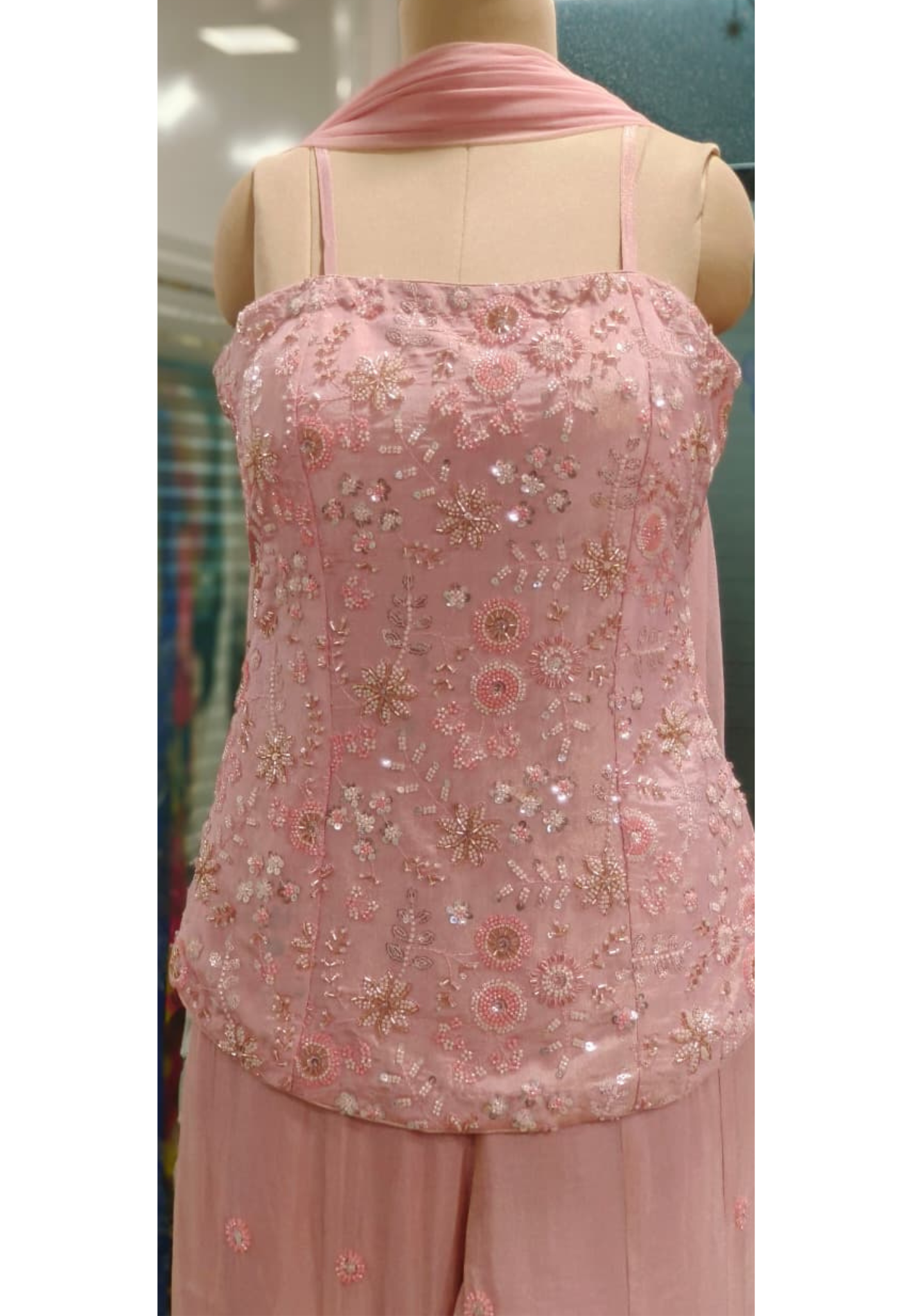 Very Elegant Dusky Rose Sleeveless Kurta With Loose Palazzo Bottom & Dupatta- 11148 (Dispatching After 30 Days On Orders)