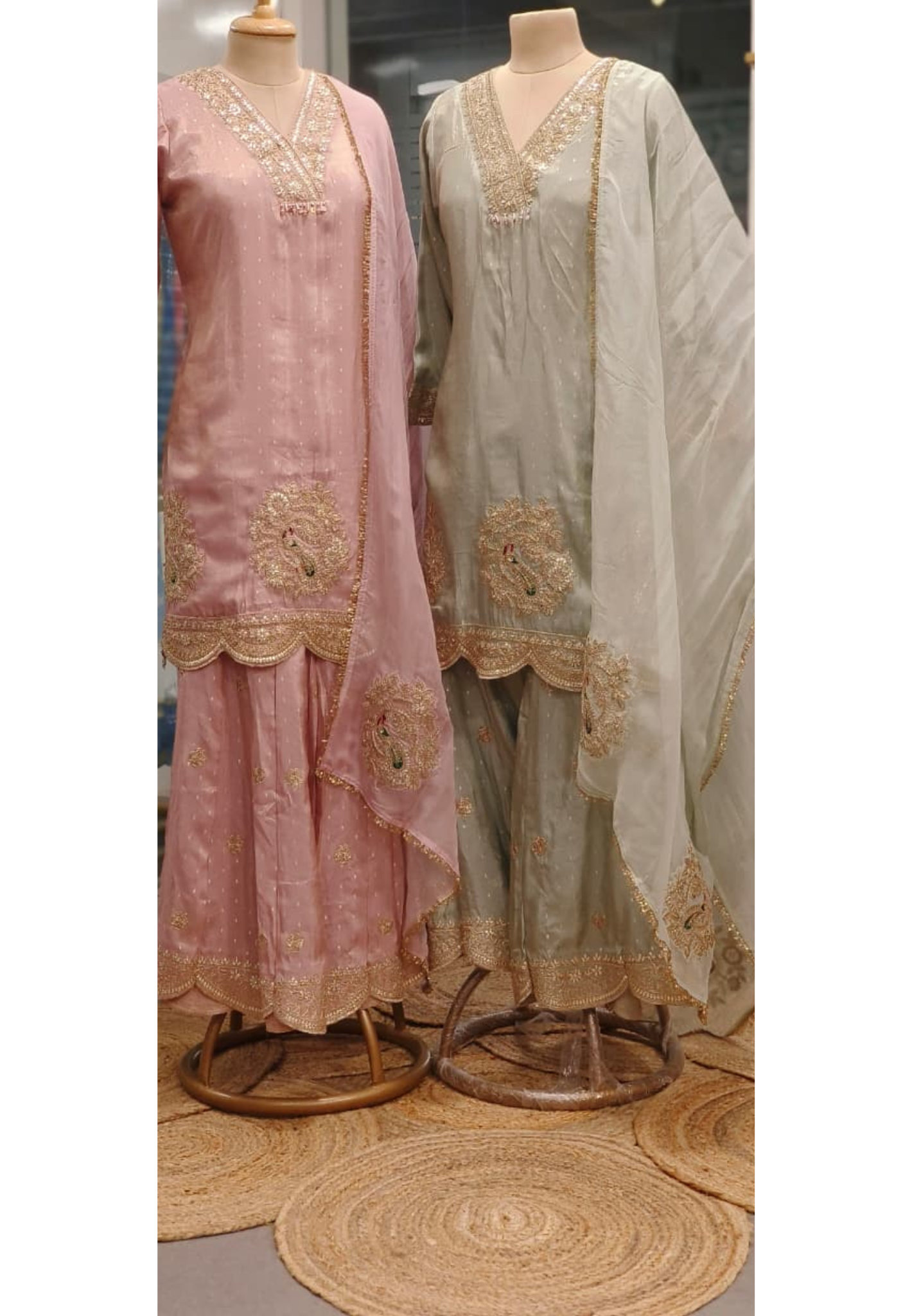 Pastel Elegance Banarasi Golden Touch Zardosi Full Suit Set With Panel Palazzo & Dupatta- 11037, 11038