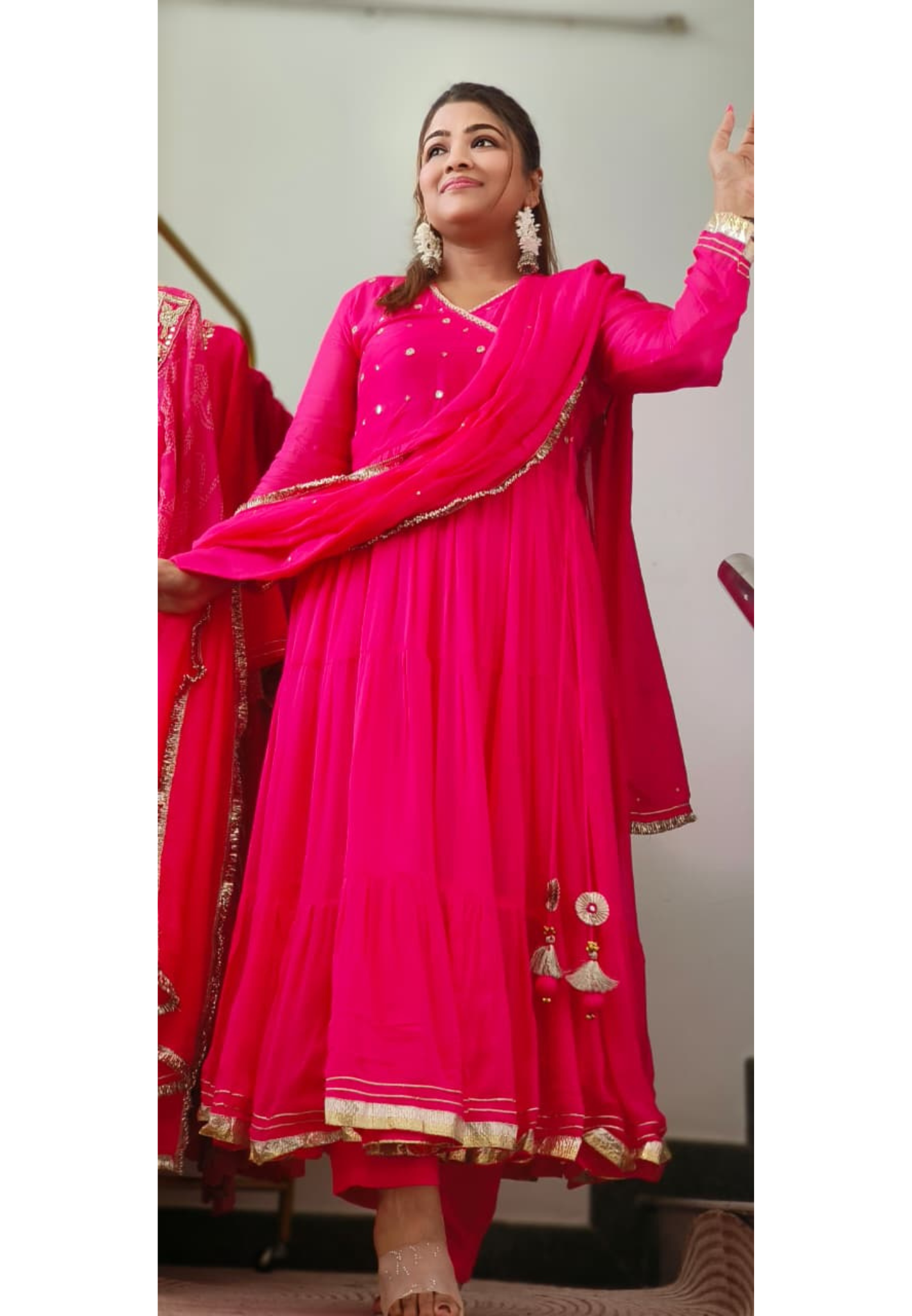 Gotta Minimal Work Angrakha Pattern Flared Anarkali Full Suit Set With Dupatta In Organza Satin Fabric- 11224