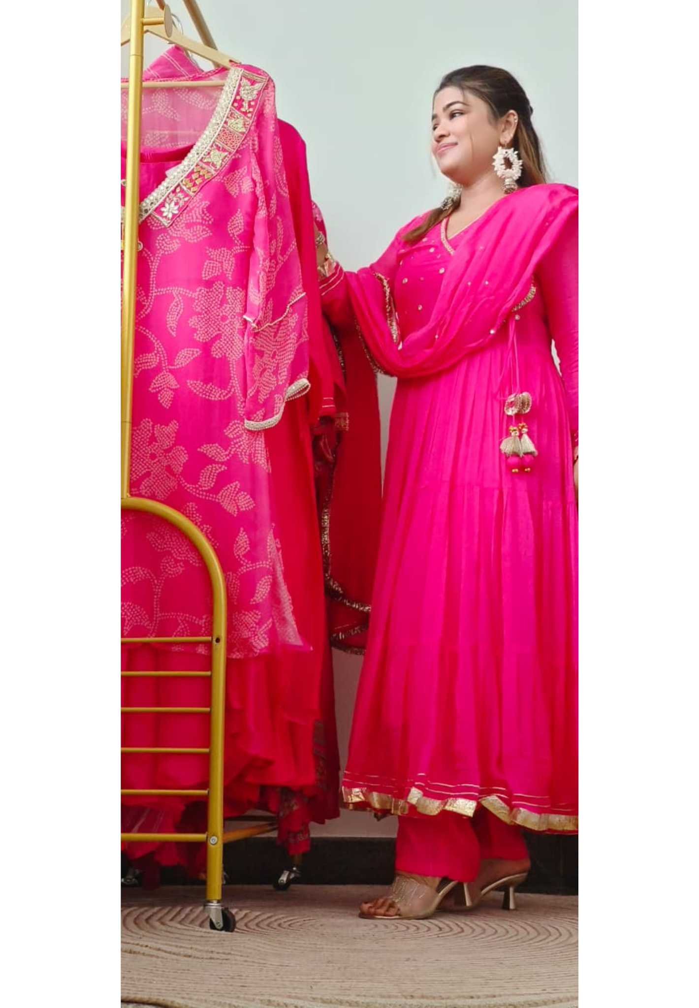 Gotta Minimal Work Angrakha Pattern Flared Anarkali Full Suit Set With Dupatta In Organza Satin Fabric- 11224