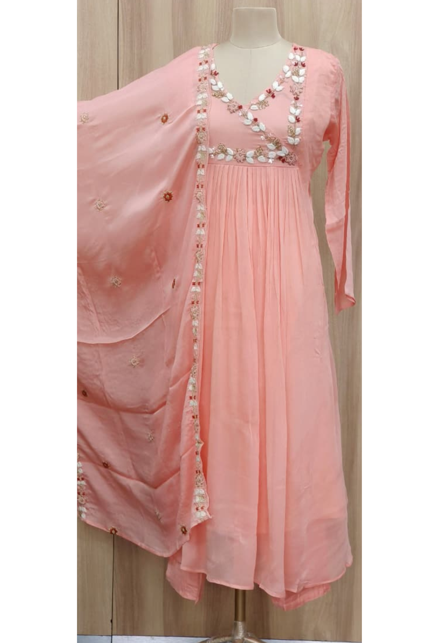Very Elegant Decent Thread Embroidered Chinon Anarkali Full Suit Set With Dupatta- 11211