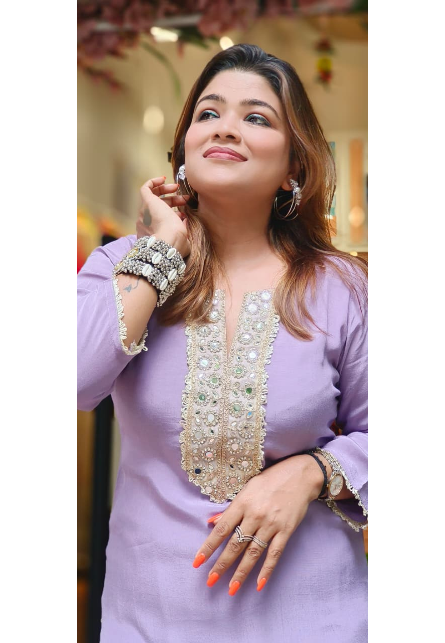 Real Mirror Lavender Grace Kurta With Loose Palazzo Bottom Set In Linen Crepe Fabric- 11674, 11673