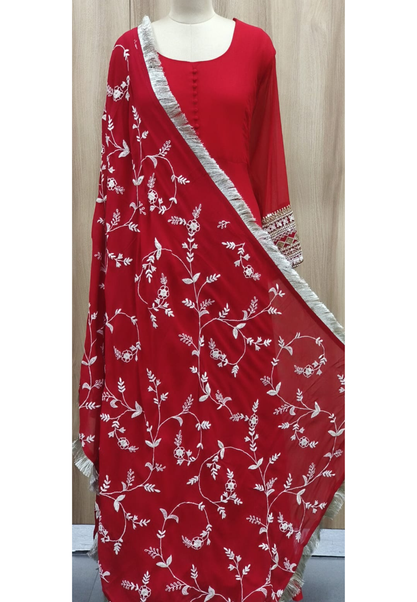 Very Elegant Work Solid Flowy Panel Anarkali With Dupatta In Georgette Fabric