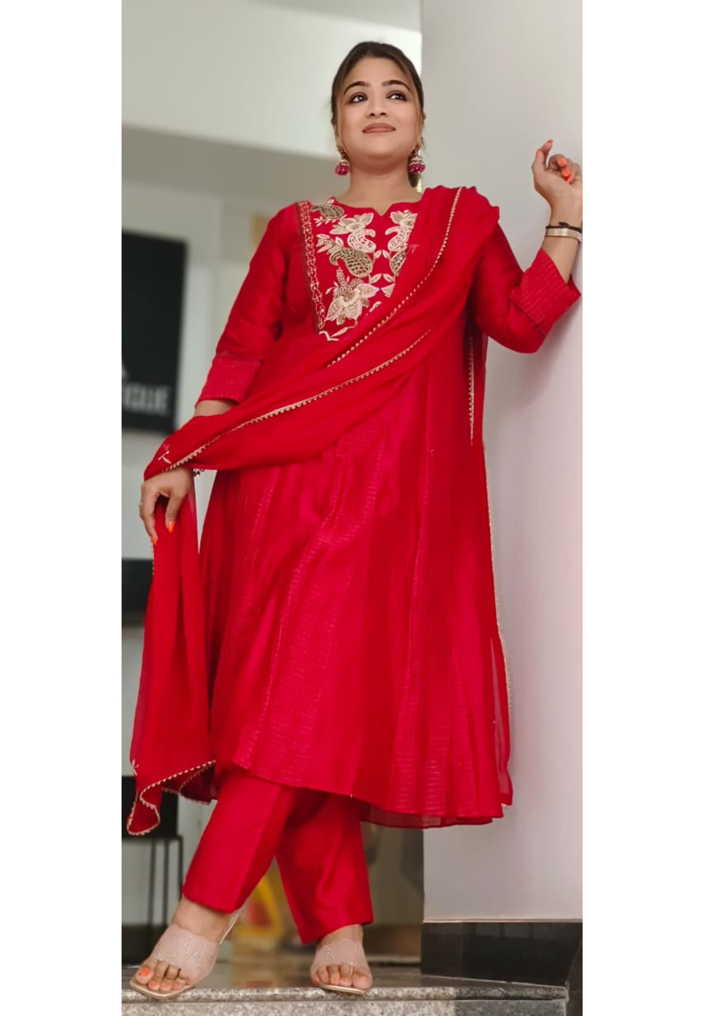 Elegant Designer Long Kurti in Premium Chanderi Fabric with Intricate Floral Embroidery A-Line Full Suit Set With Dupatta- 11439, 11440,