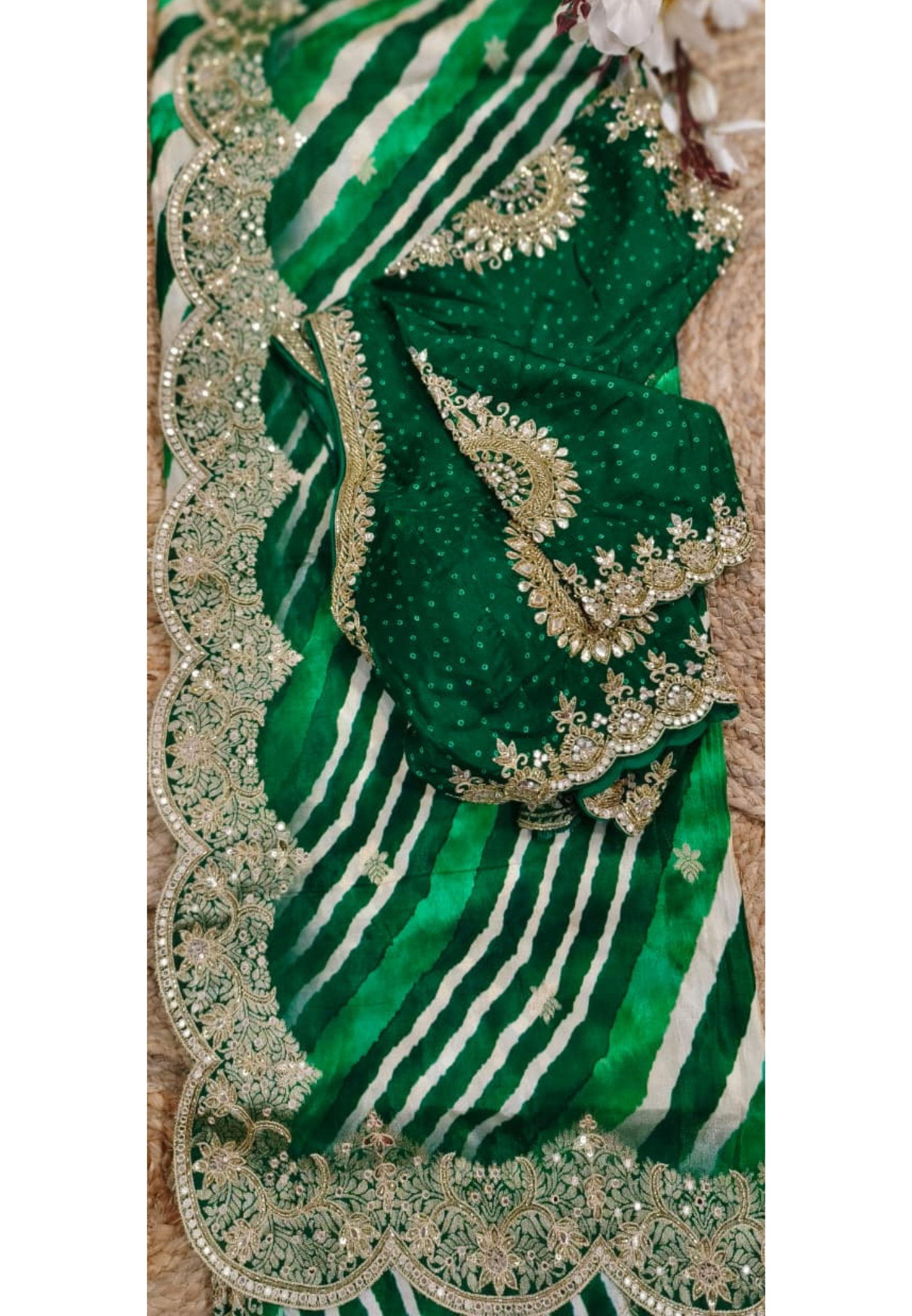Leheriya Striped Heavy Grand Bordered Designer Saree In Silk Brocade Fabric