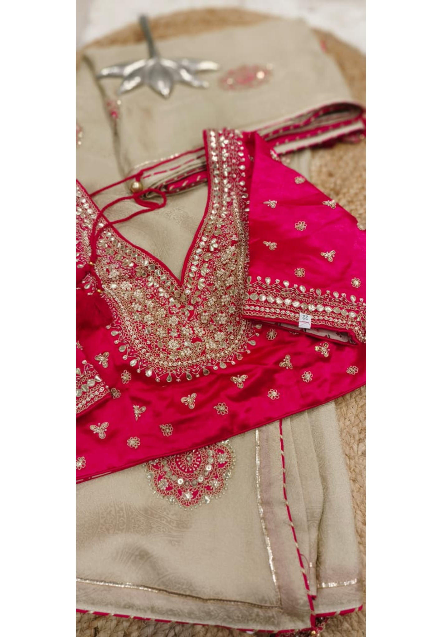 Heavy Handwork Bright Tone Blouse Piping Border Contrast Designer Saree In Silk Brocade Fabric