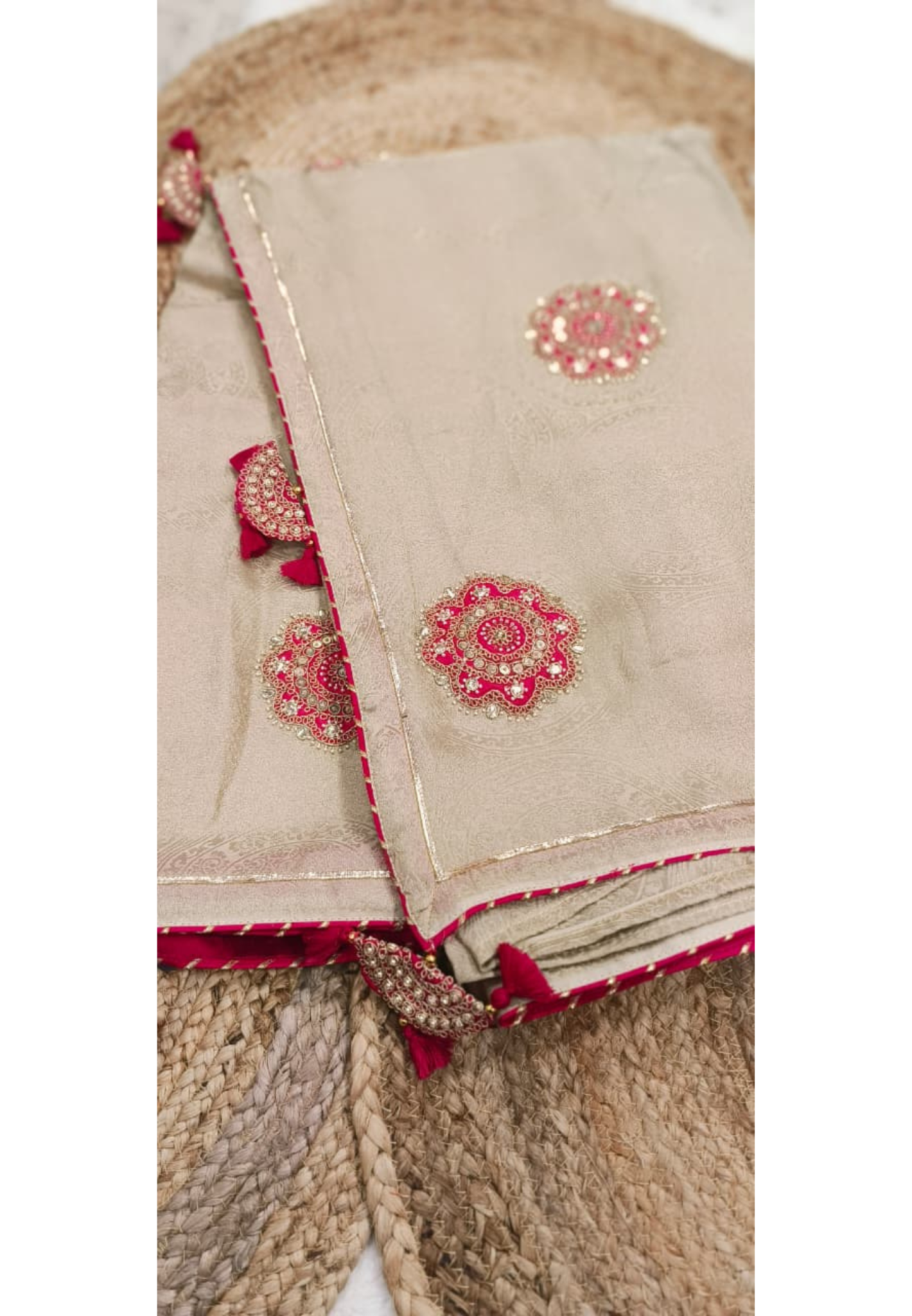 Heavy Handwork Bright Tone Blouse Piping Border Contrast Designer Saree In Silk Brocade Fabric