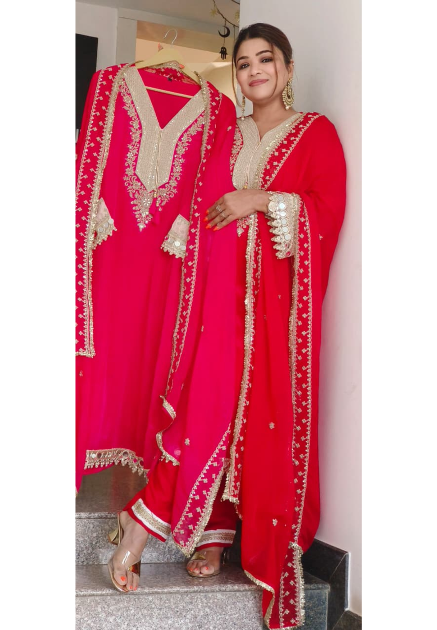 Real Mirror Elegance Beautiful Embroidery Work Radiant Full Suit Set With Dupatta In Crepe Fabric