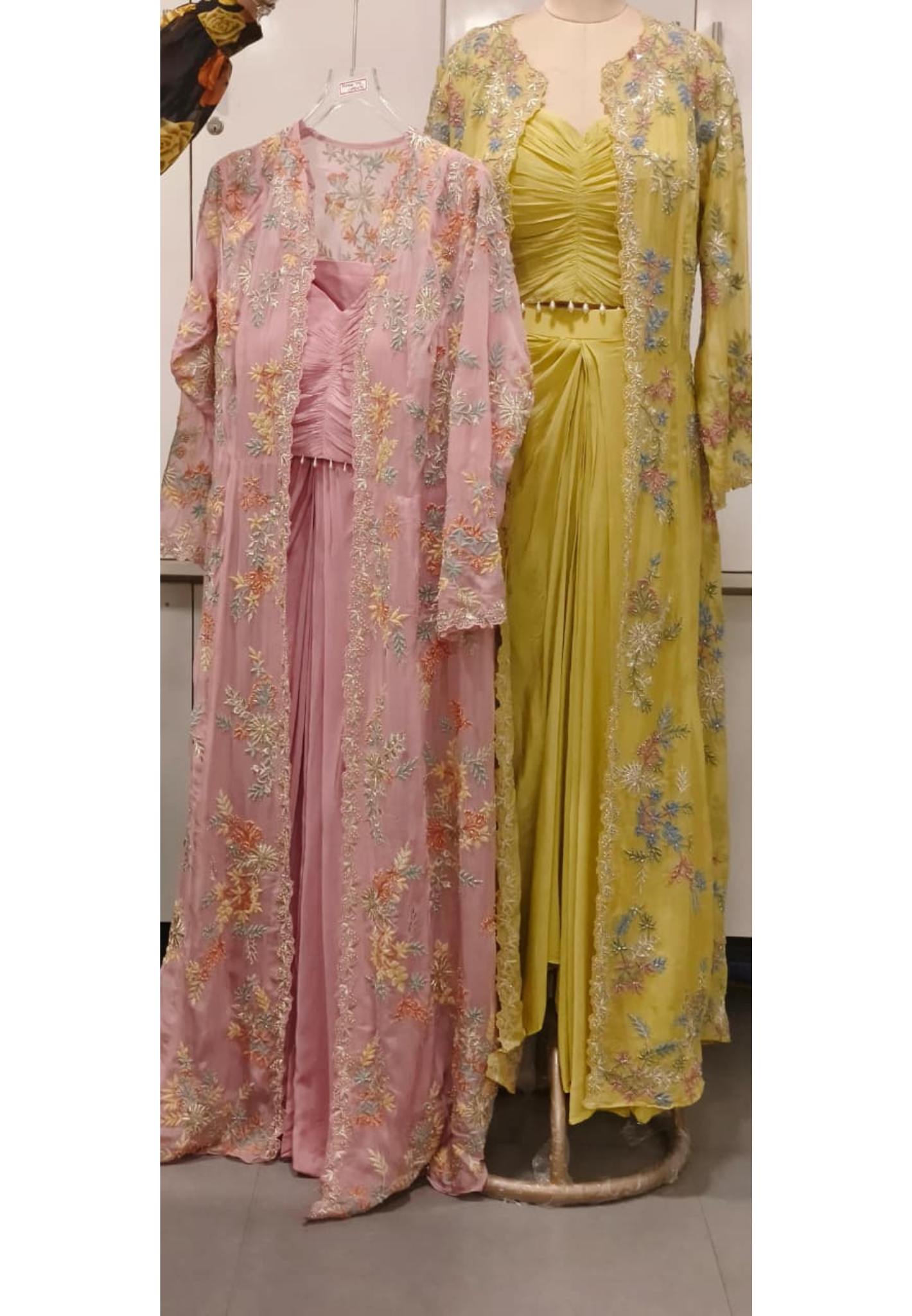 Elegant Floral Thread Embroidered Transparent Cape With Stylish Buster & Drape Skirt- 11735