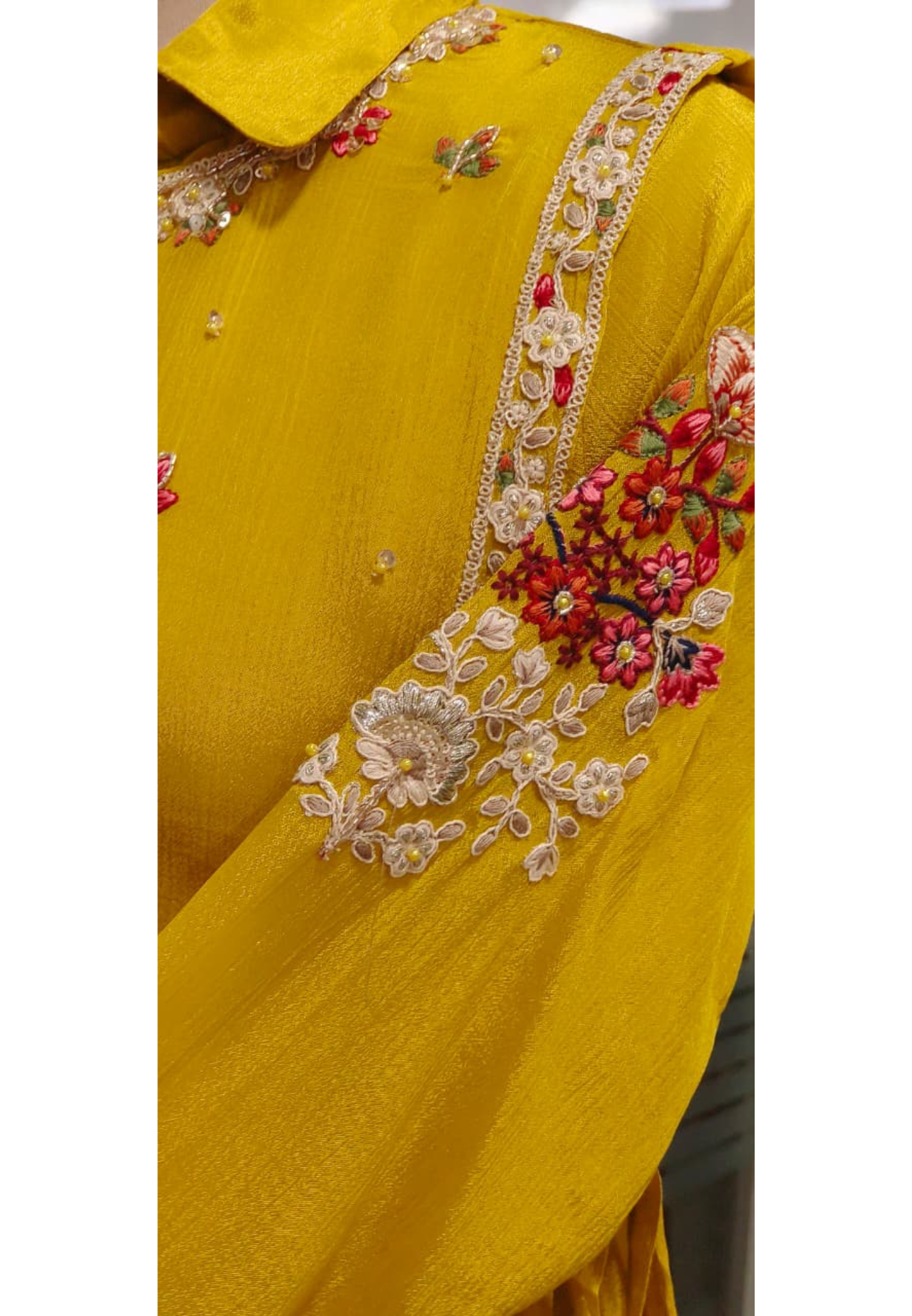 Over Layered Beautiful Embroidered Kurta With Panel Palazzo Bottom In Chinon Fabric- 11819