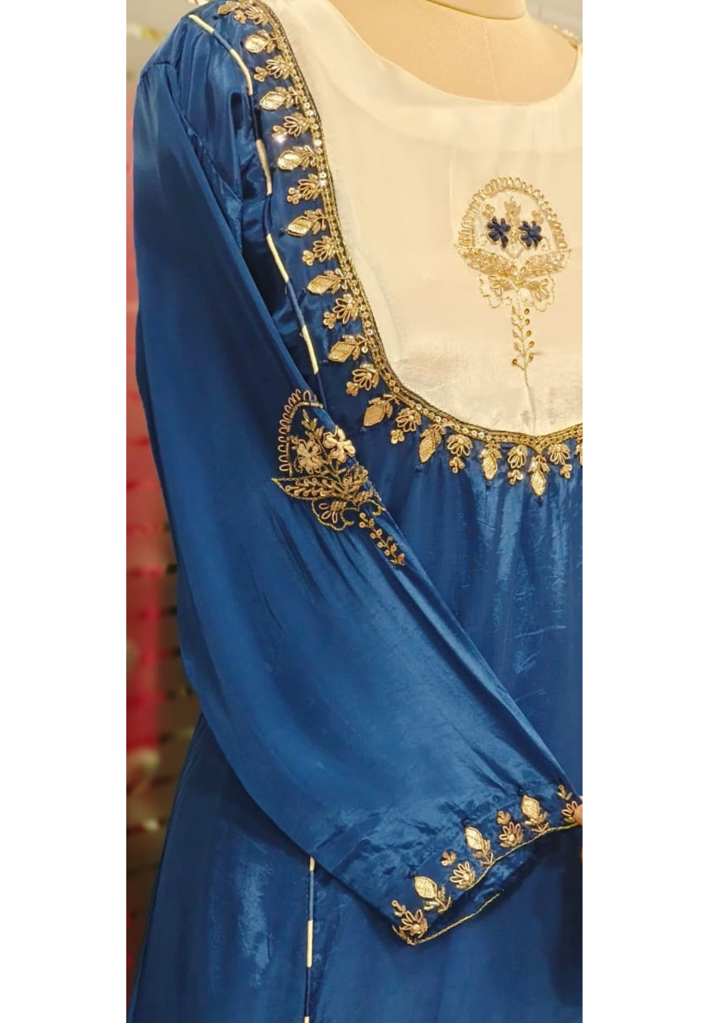 U-Yoke Zardosi Embroidered A-Line Full Suit Set With Striped Dupatta In Crepe Fabric- 11781, 11782