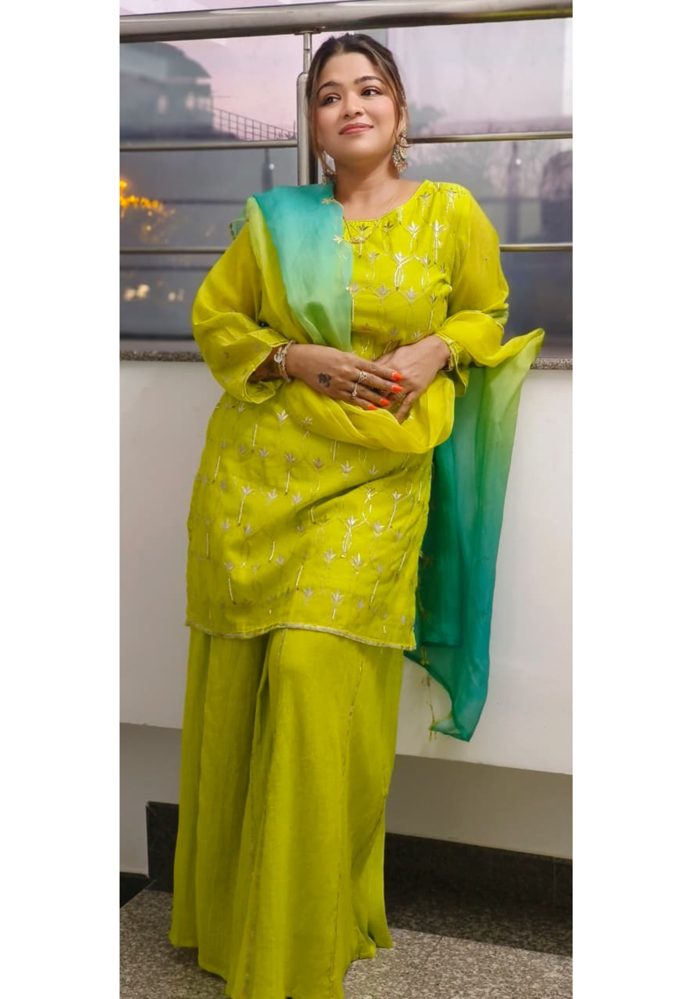 Elegant Gotta With Tiny Pearl Over Work Full Suit Set With Dual Tone Dupatta & Loose Palazzo Crush Gotta Work Bottom- 11828