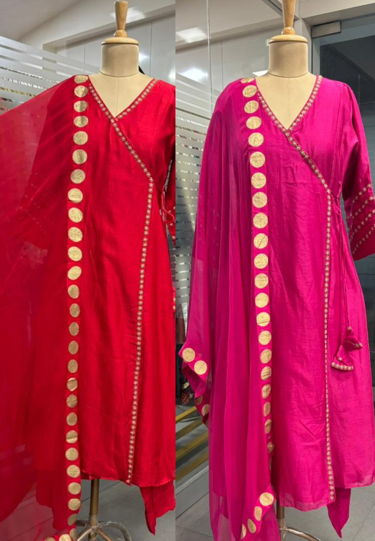 Pure Chanderi Angrakha Golden Touch Bordered Tasselled Anarkali Full Suit Set With Dupatta