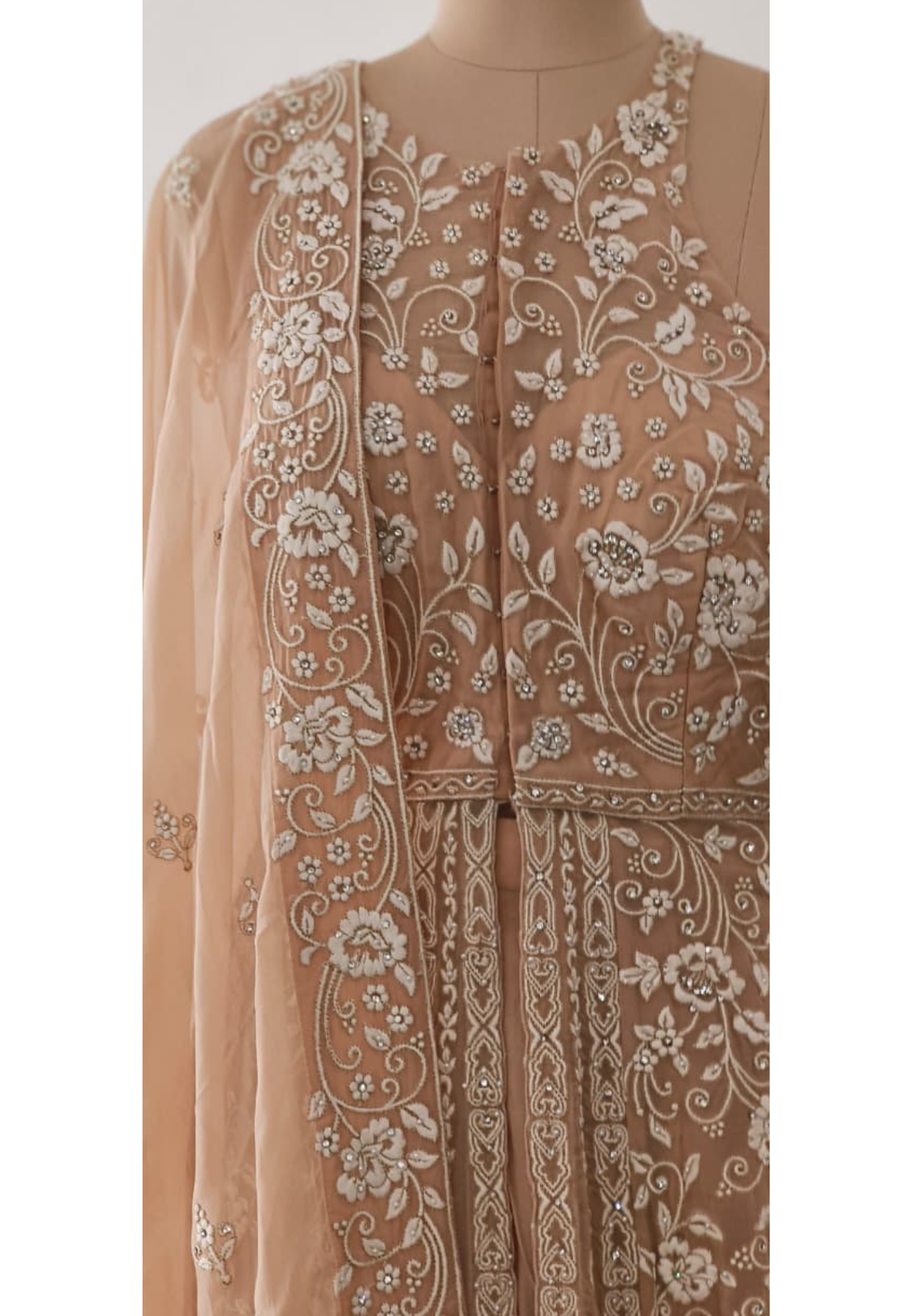 Thread Emboidered Stone Overlay Unique Back Style Front Slitted Sleeveless Anarkali With Bottom & Dupatta- 12044