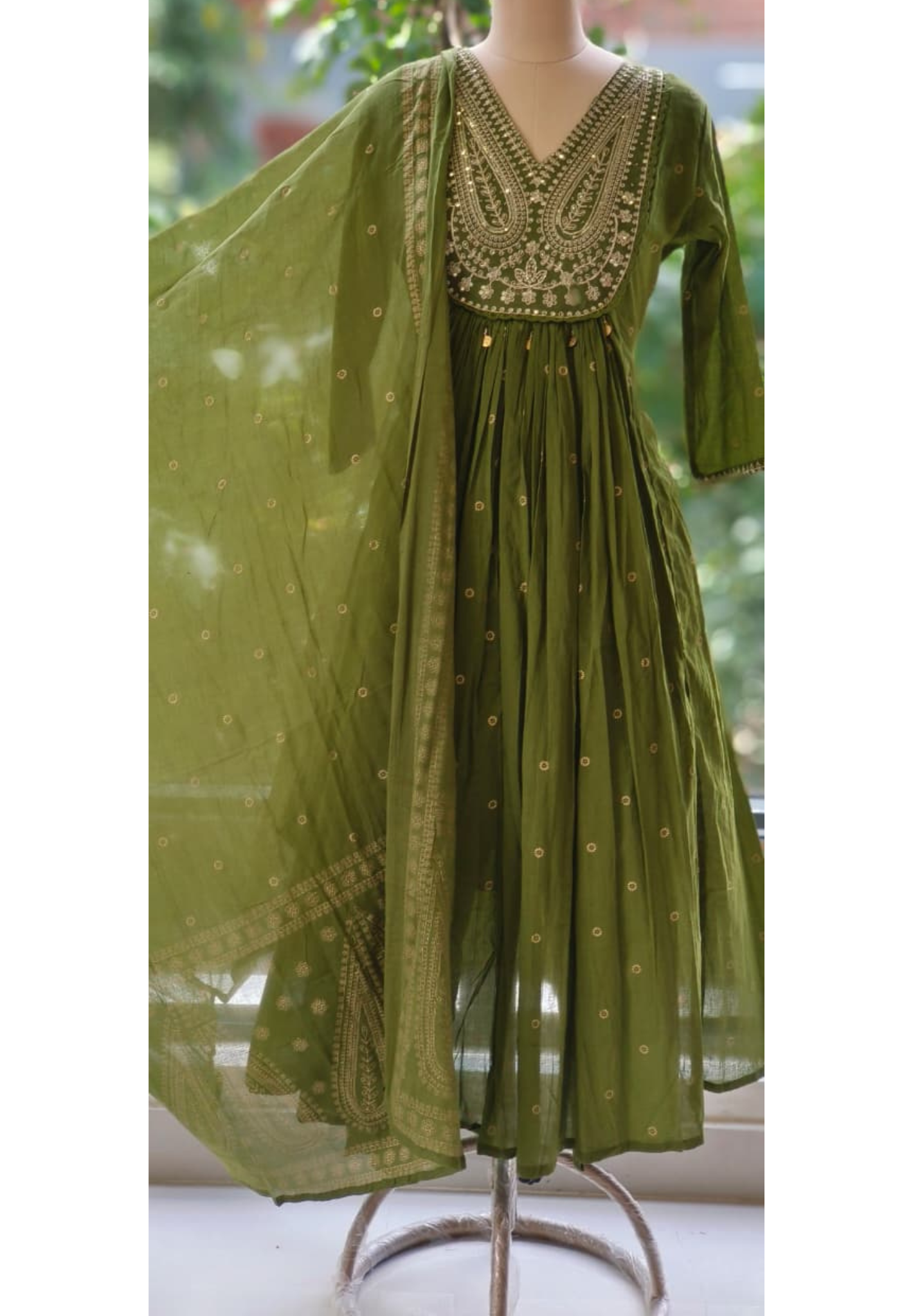 Summer Mul Cotton Embroidered Yoke Aline Full Suit Set With Dupatta- 12093,92,94,95
