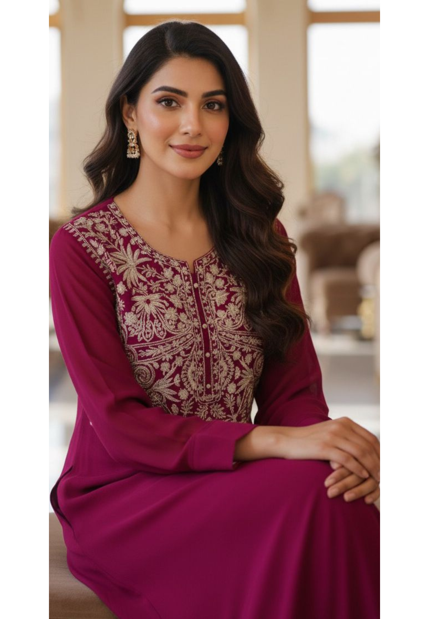 Imported Crepe Embroidered Zari Yoke Long Gown- 12087,12088