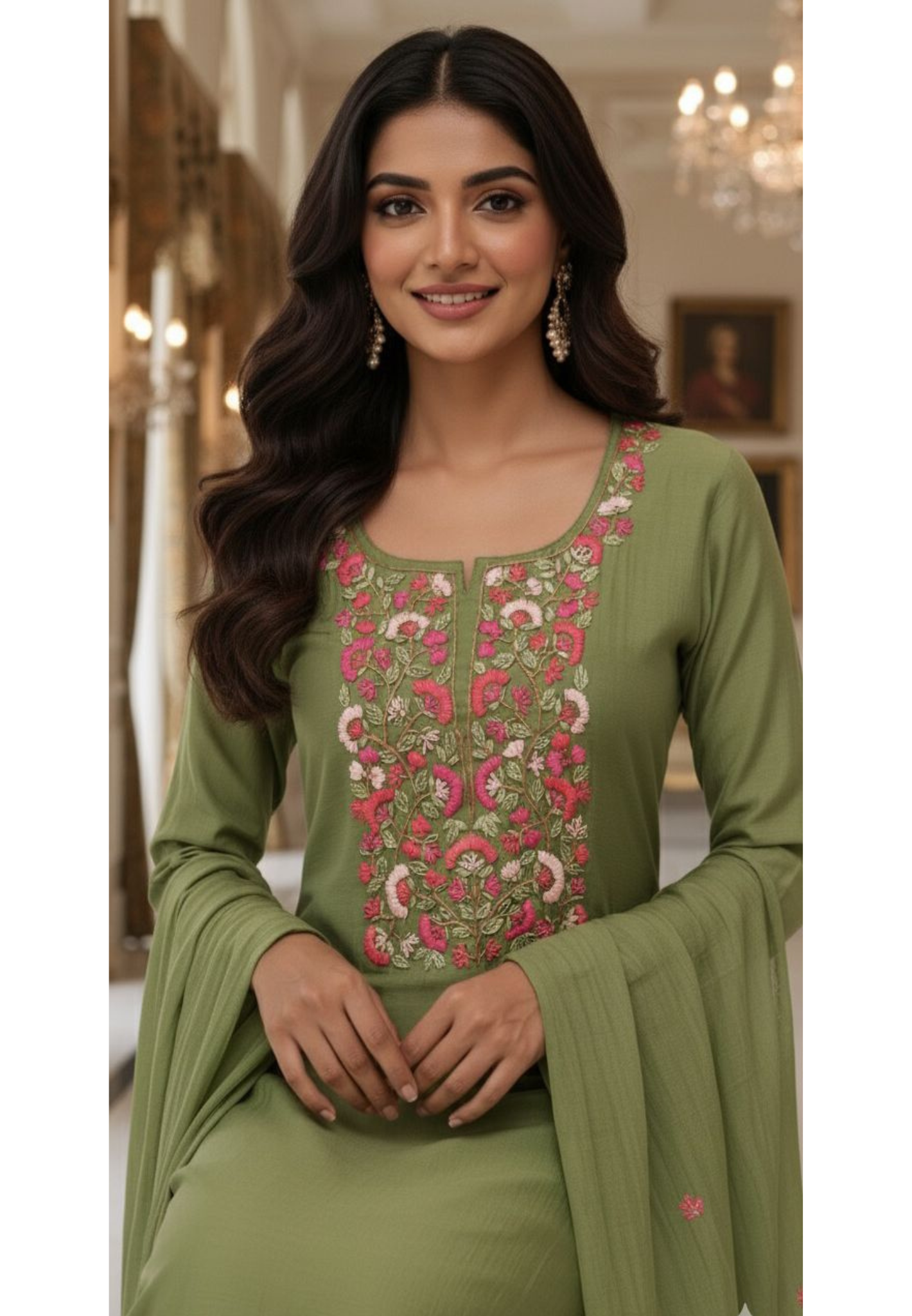 Surat Mul Chanderi Thread Embroidered Full Suit Set With Dupatta