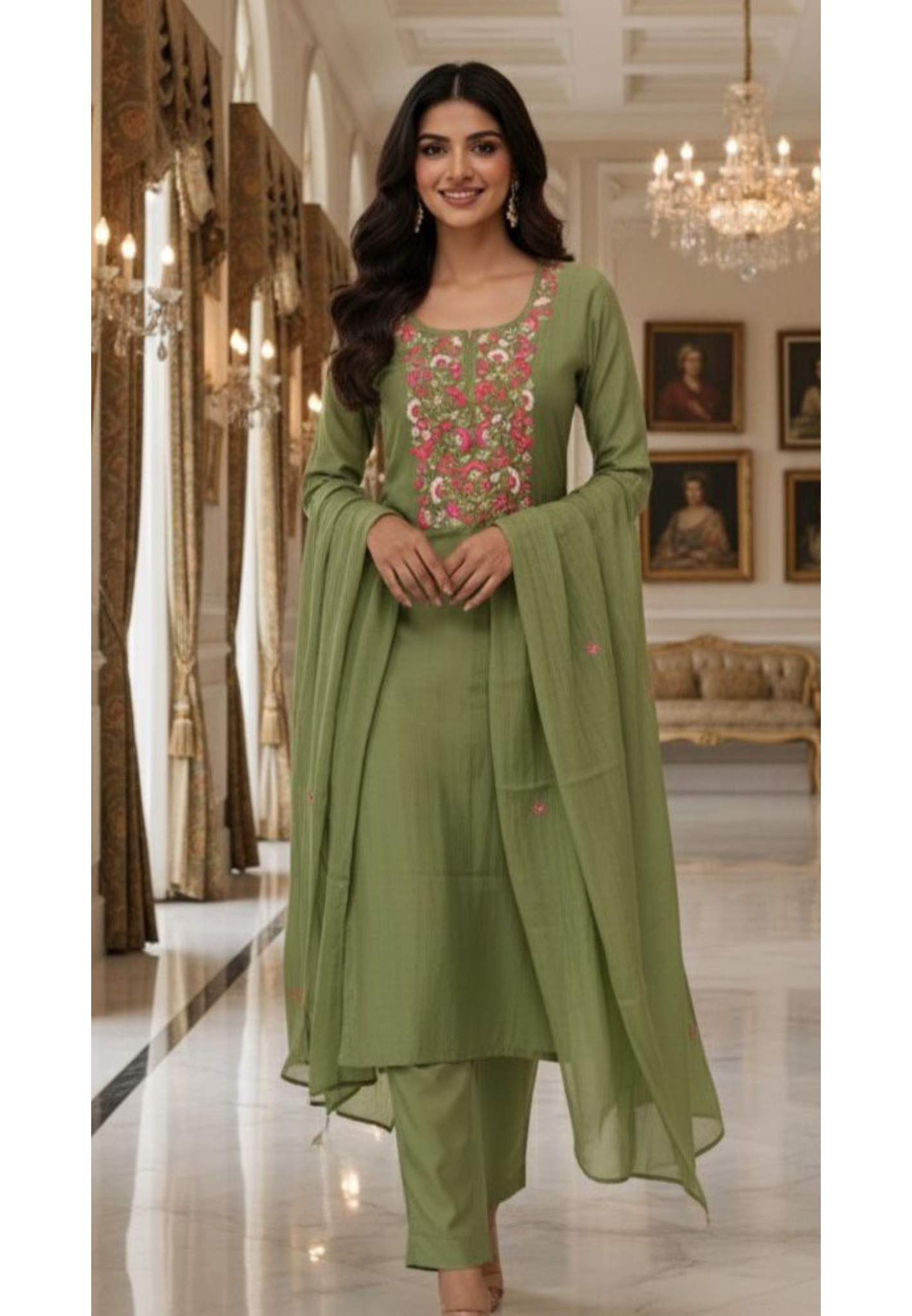 Surat Mul Chanderi Thread Embroidered Full Suit Set With Dupatta