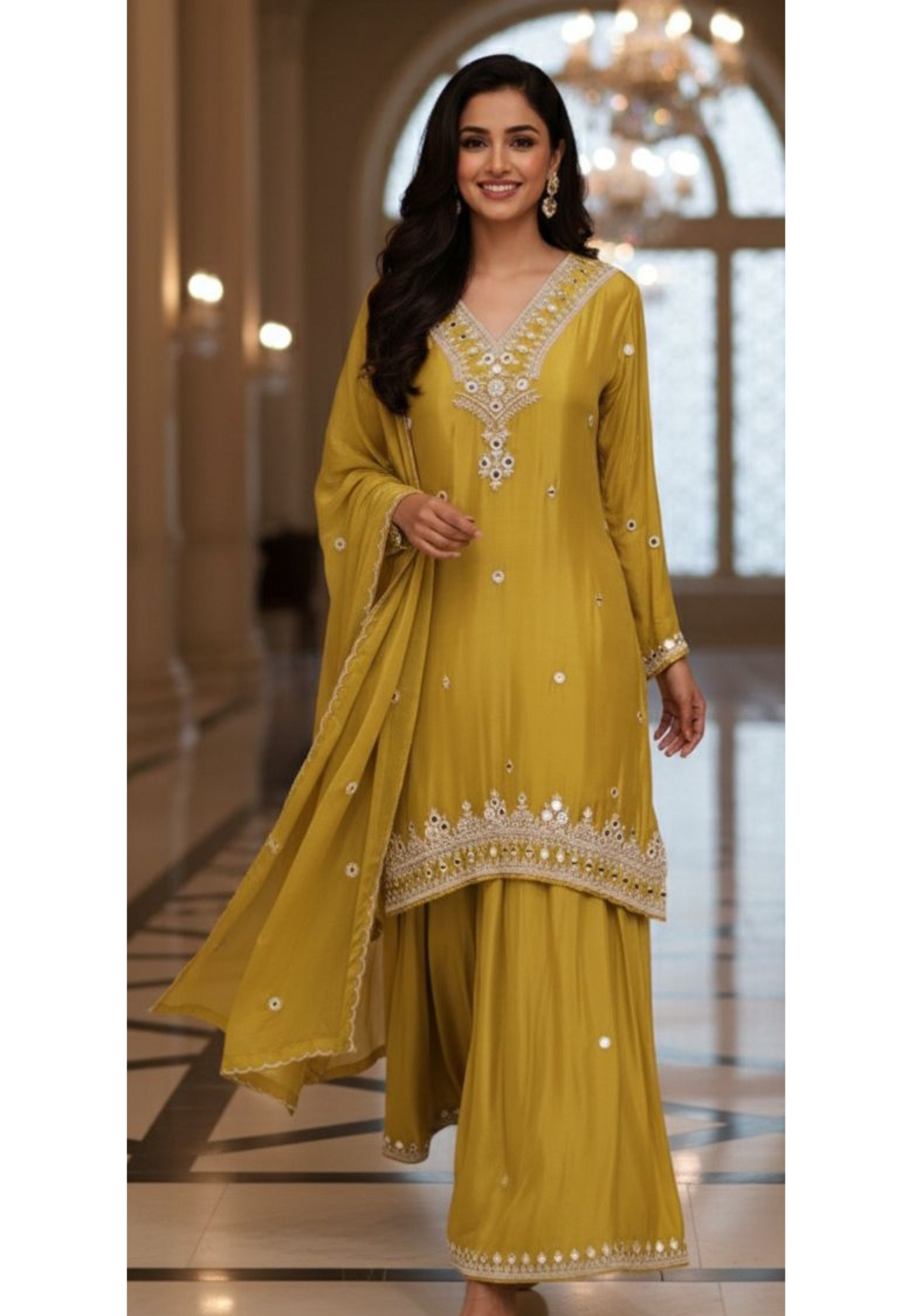 Chinon Party Wear Kurta Set with Loose Bottom Mirror Embroidery and Dupatta Full Suit Set-12126,12125