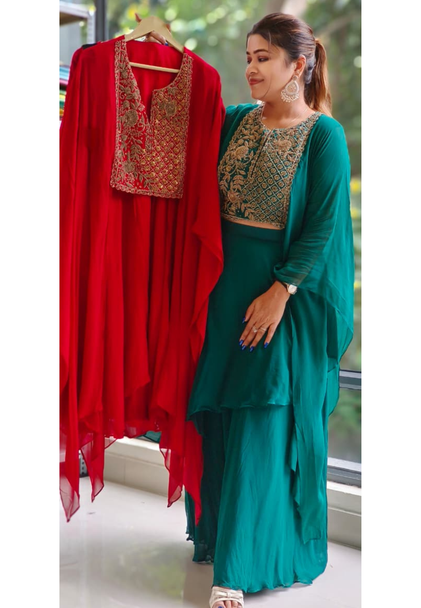 Heavily Worked Flowy Cape With Attached Buster With Layered Skirt Indo Western Wear- 12146