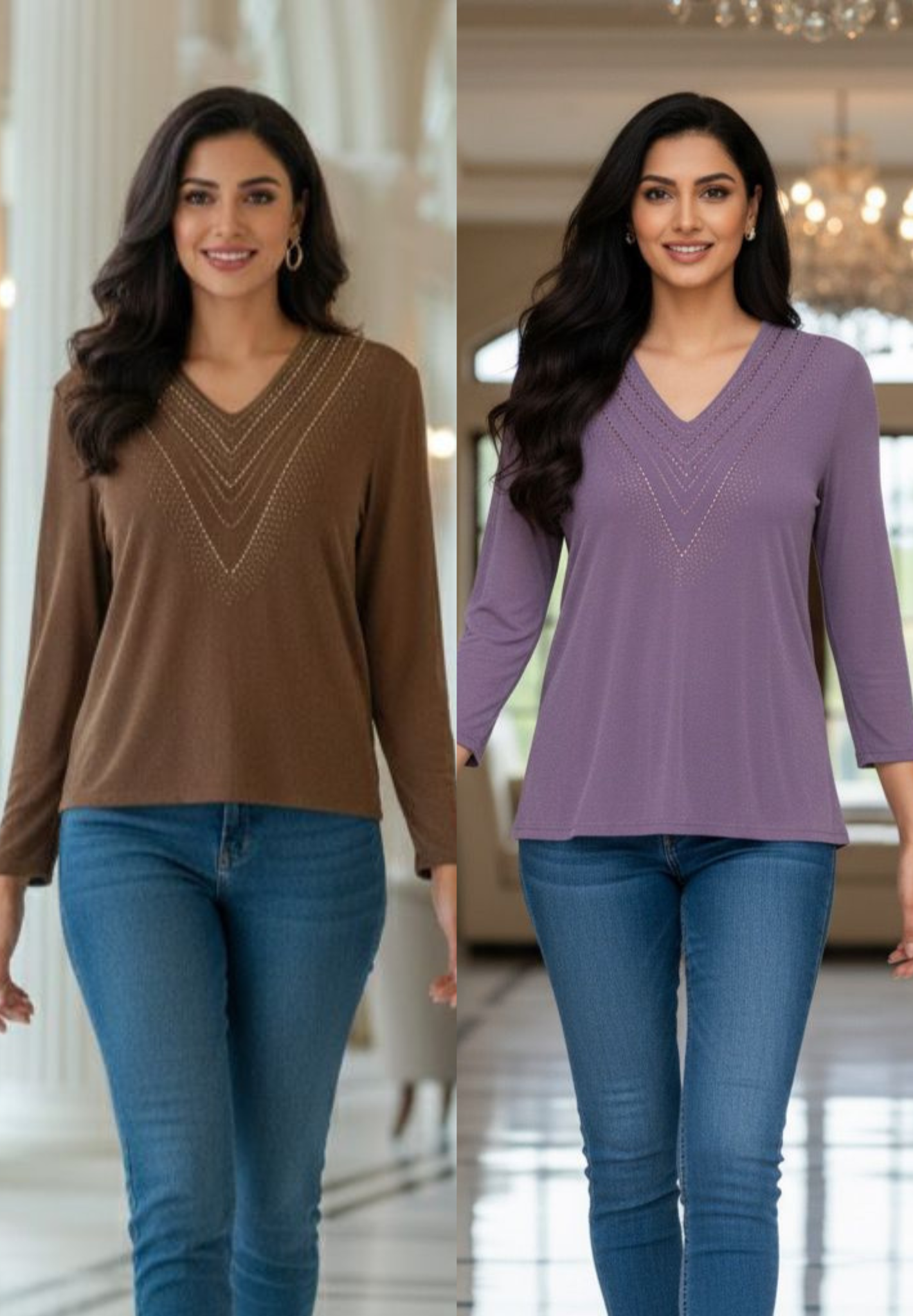 Crystal Rein Drops Detailing Neckline Top
