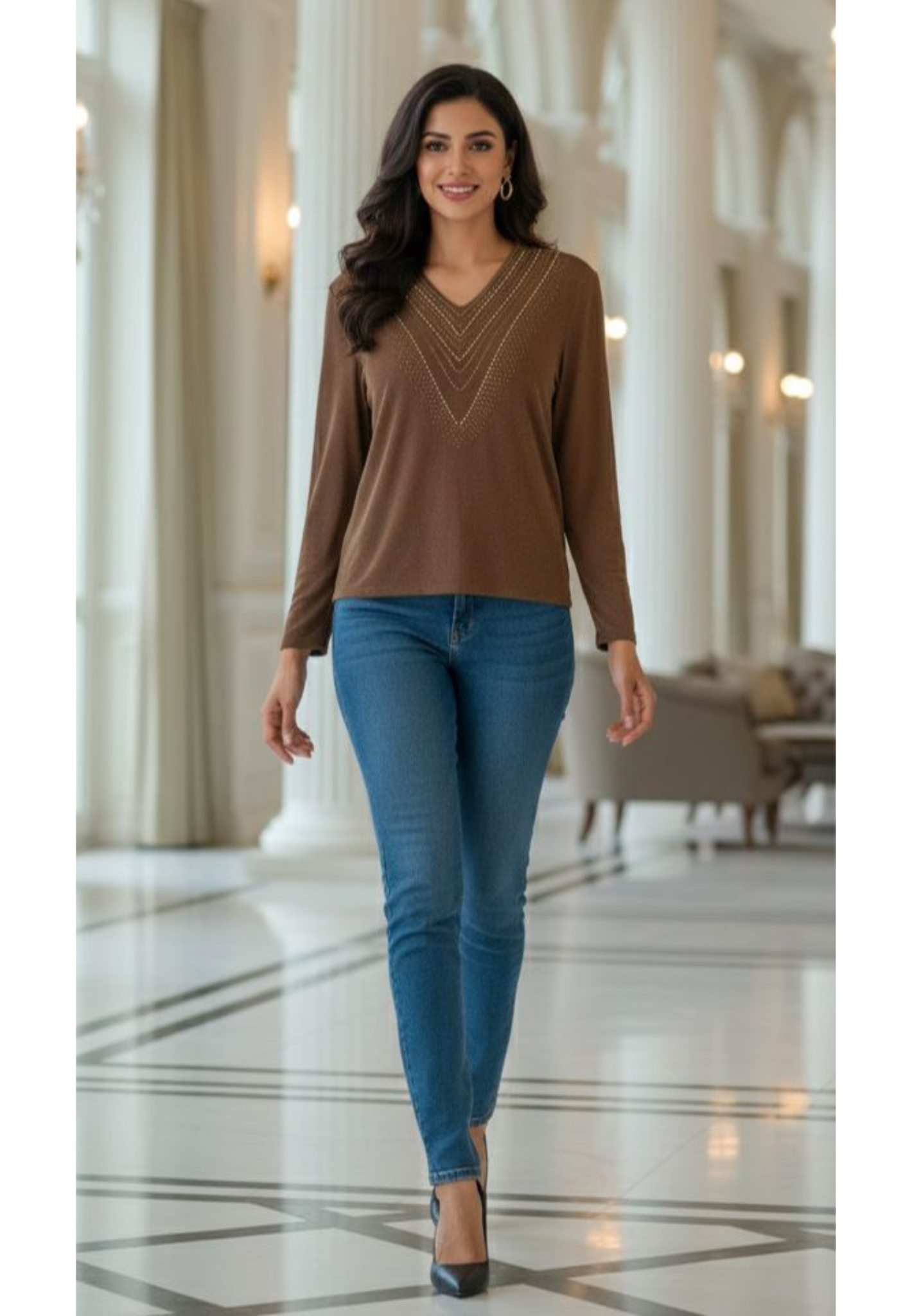 Crystal Rein Drops Detailing Neckline Top