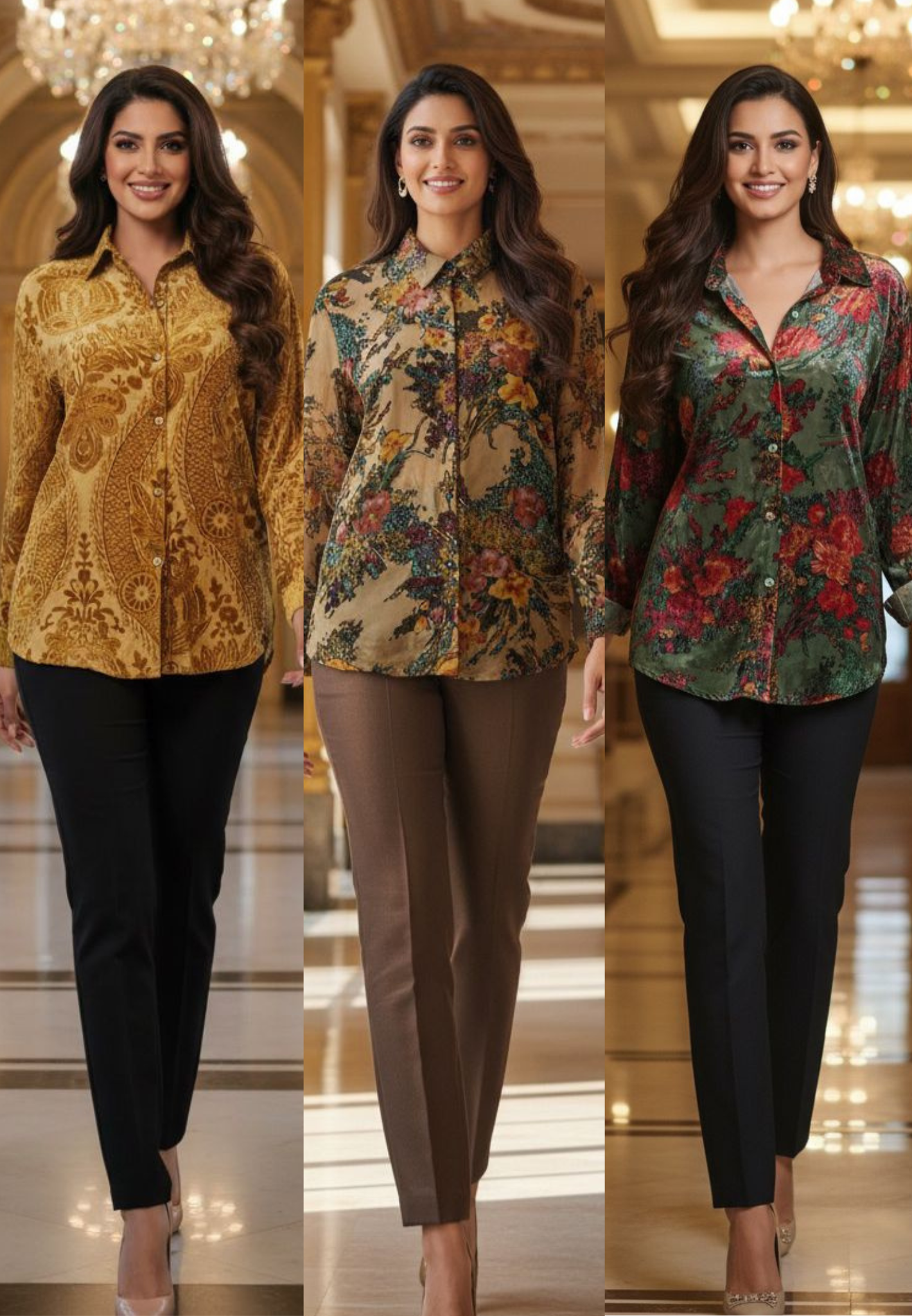 Floral & Multi Prints Velvet Casual Wear Collared Shirt