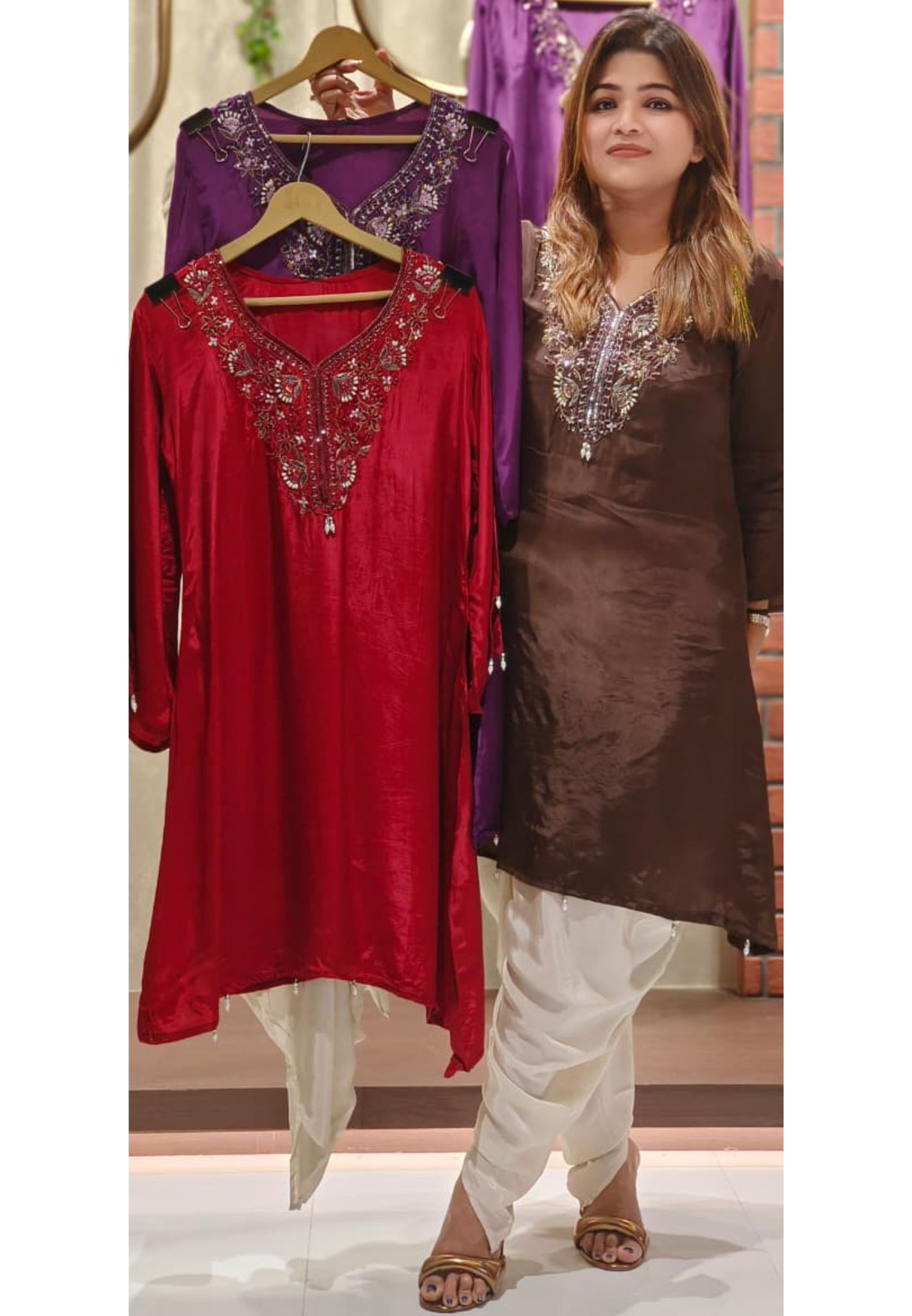 Front Neckline Tassel A-Line Kurta With Tulip Dhoti Pant In Crepe Fabric- 12530