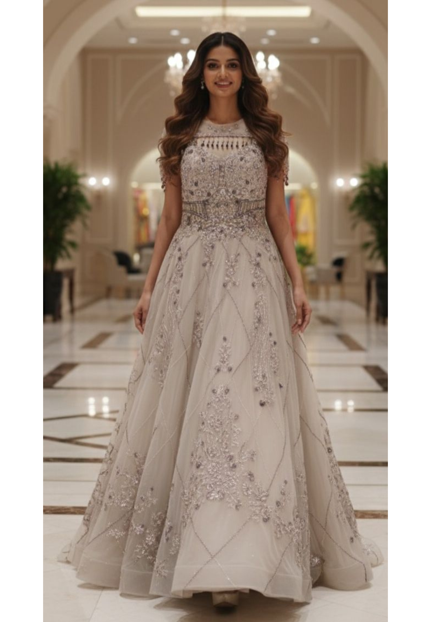 Royal Luxe Ivory Crystal Beaded Floor-Length Ball Gown- 12346