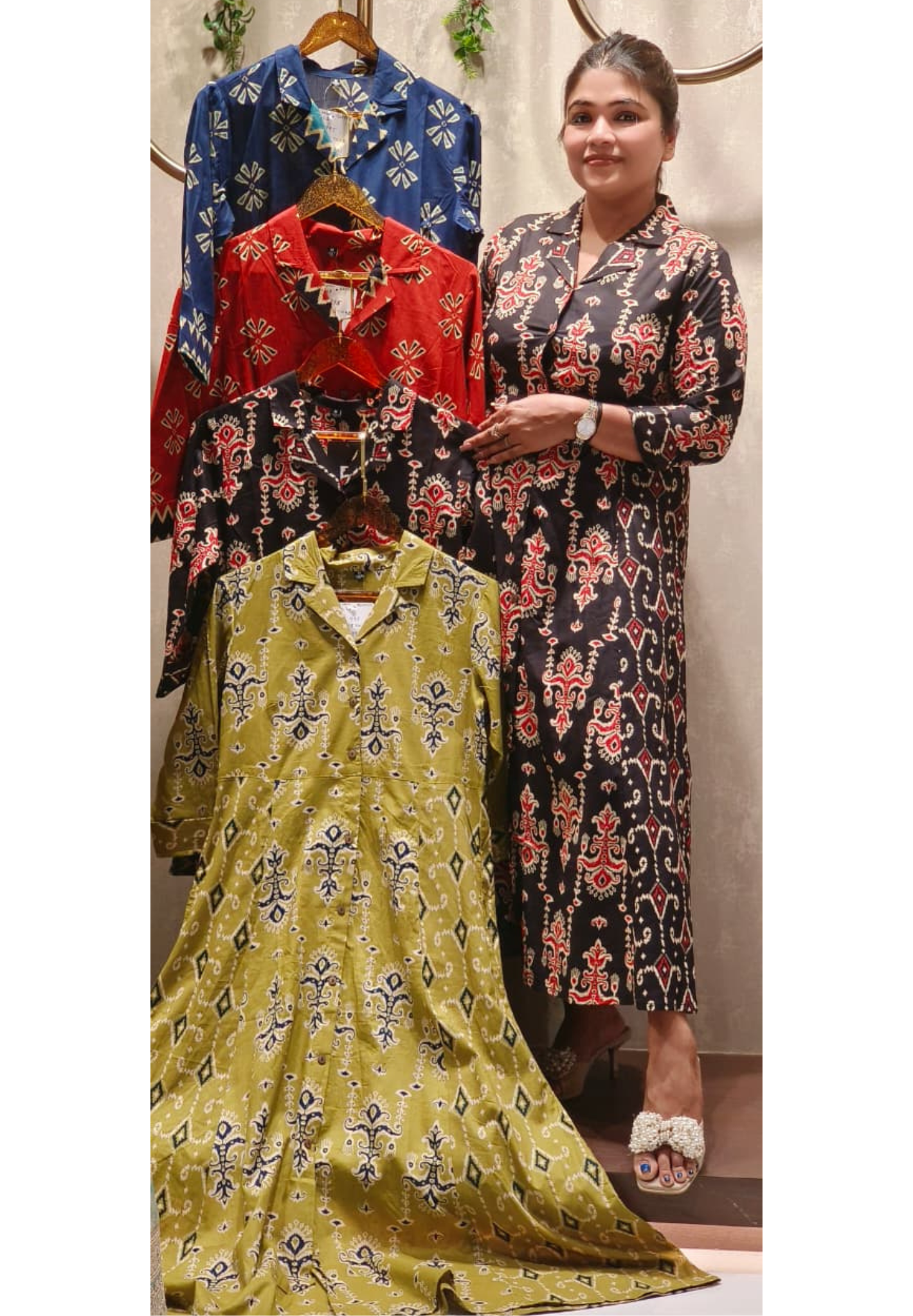 Multiprints Collared A-Line Frock In Cotton Fabric- 12510, 12511, 12512, 12513