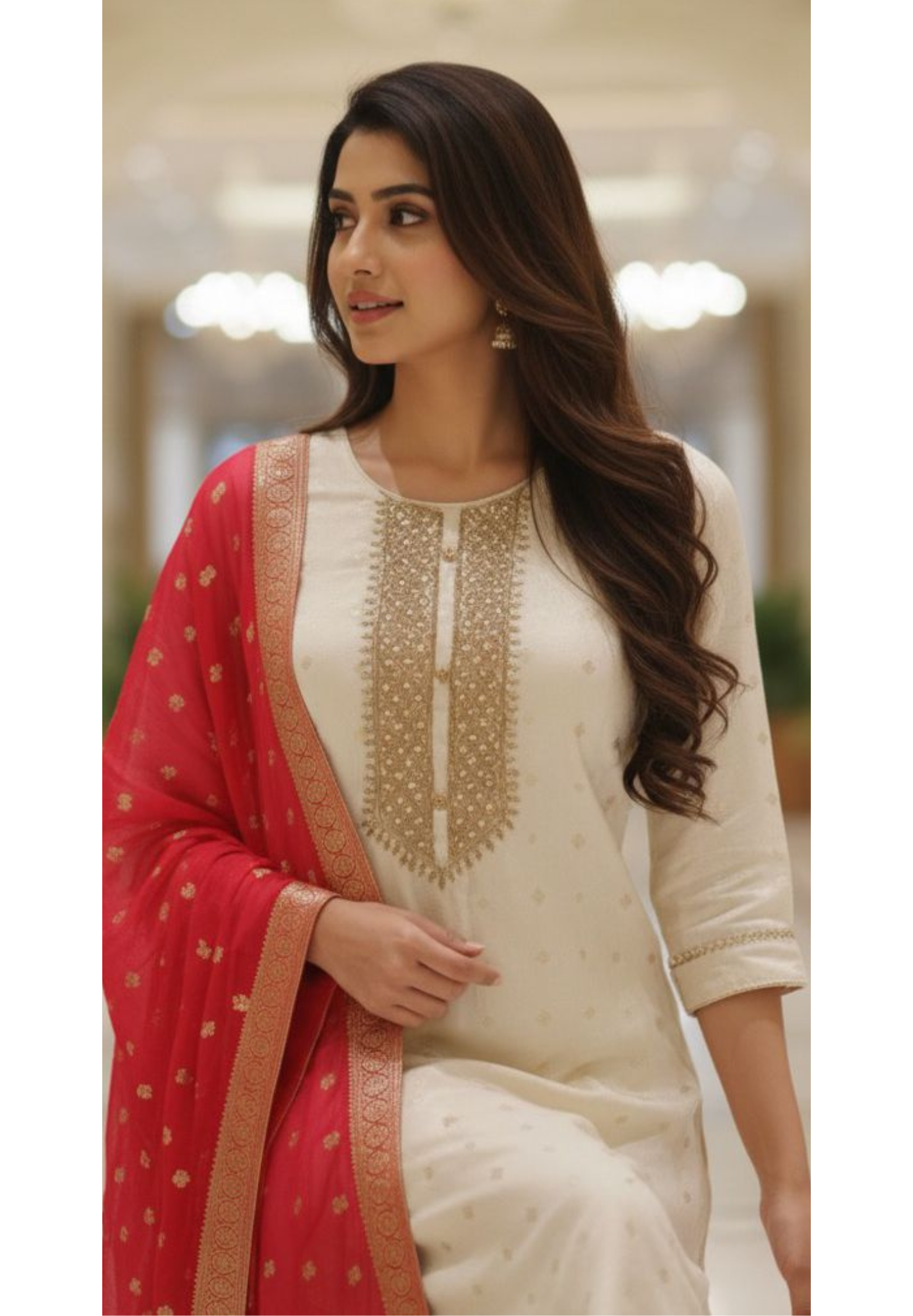 Tissue Brocade Touch Neck Line Full Suit Set With Vibrant Dupatta- 12407