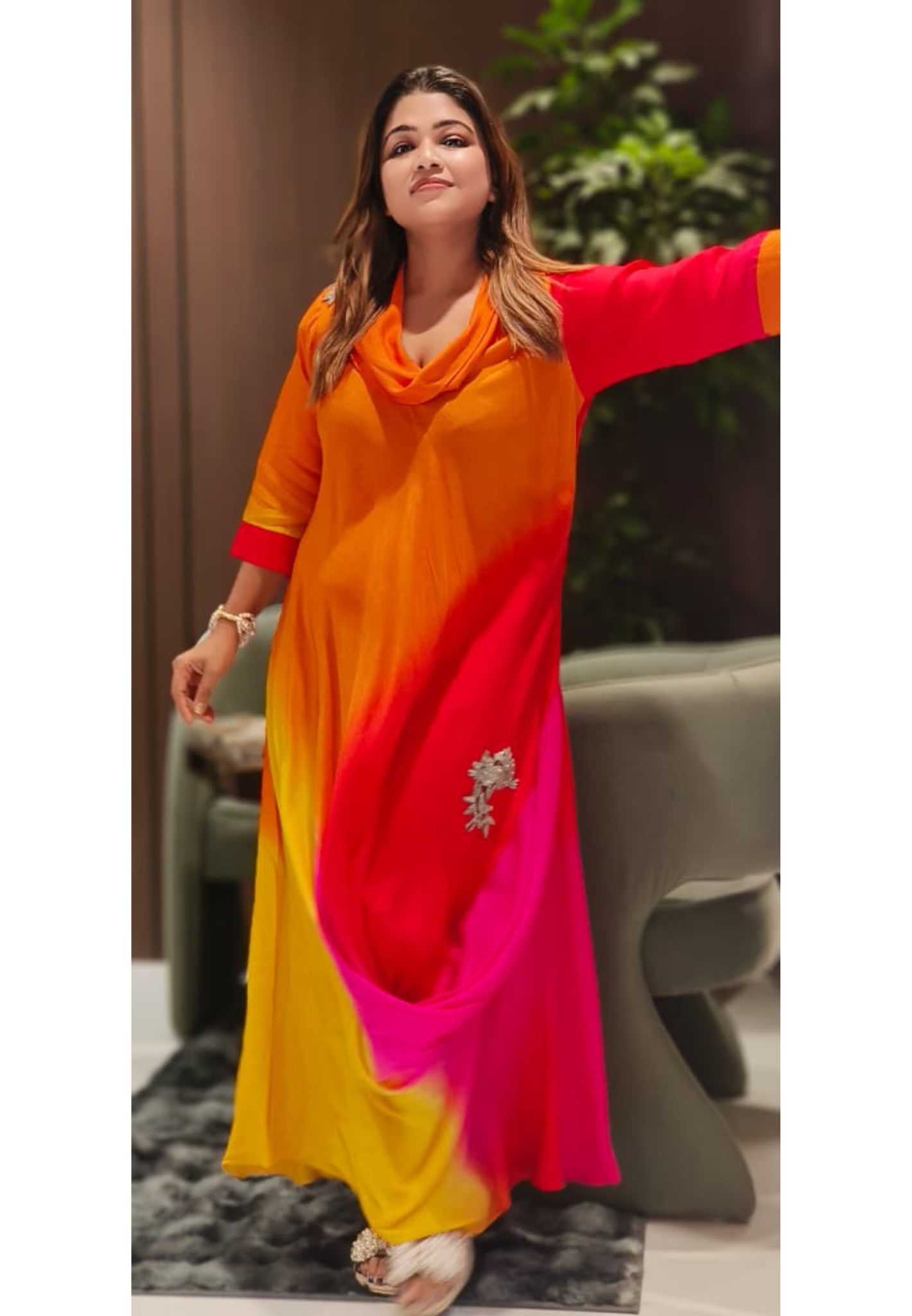 Ombre Multicolor Mix Cowl Style Gown- 12400