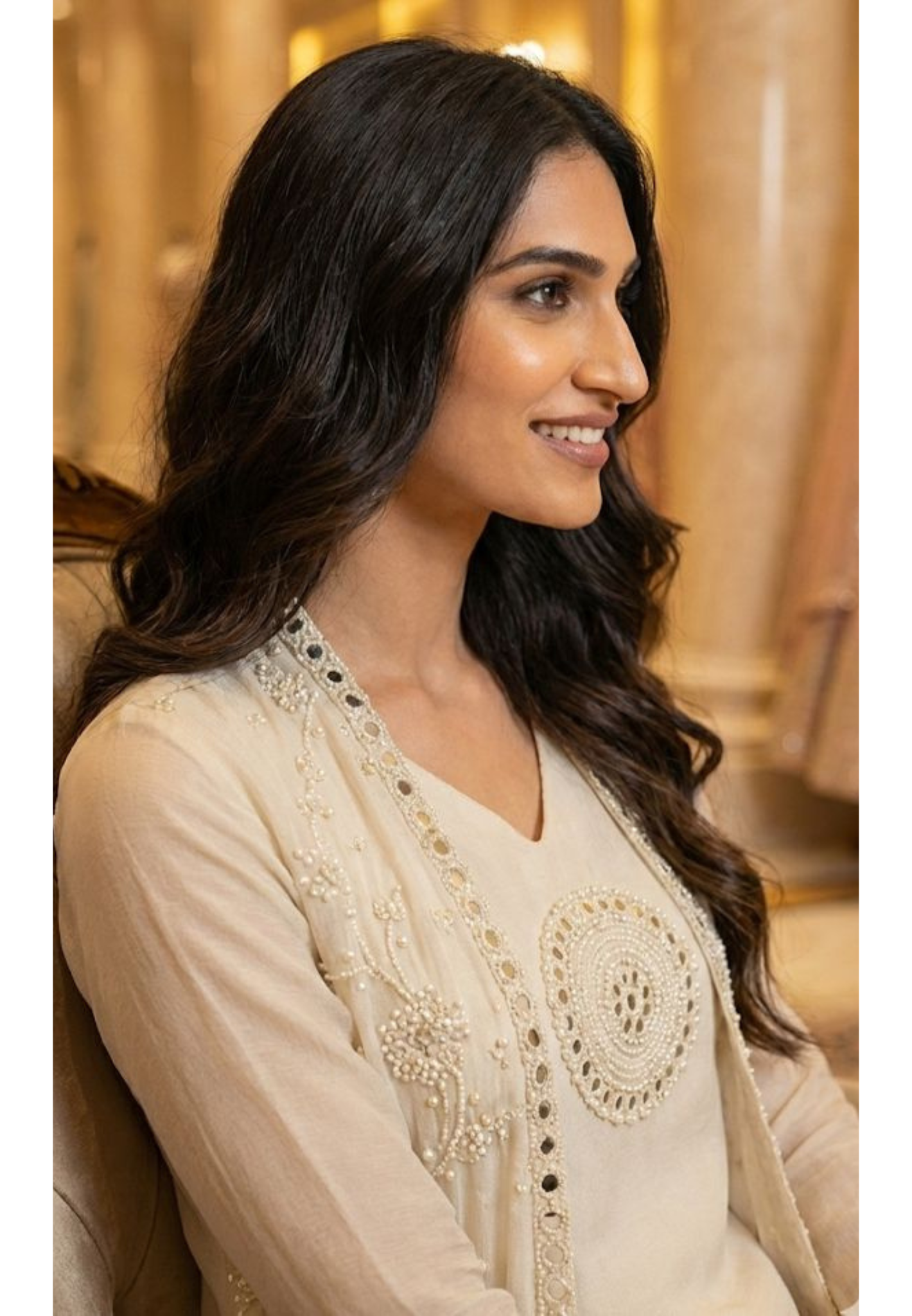 Exclusive Chinon Shrug Set with Intricate Thread Real Mirror Work Inner Kurta & Stylish Loose Flared Pant Bottom