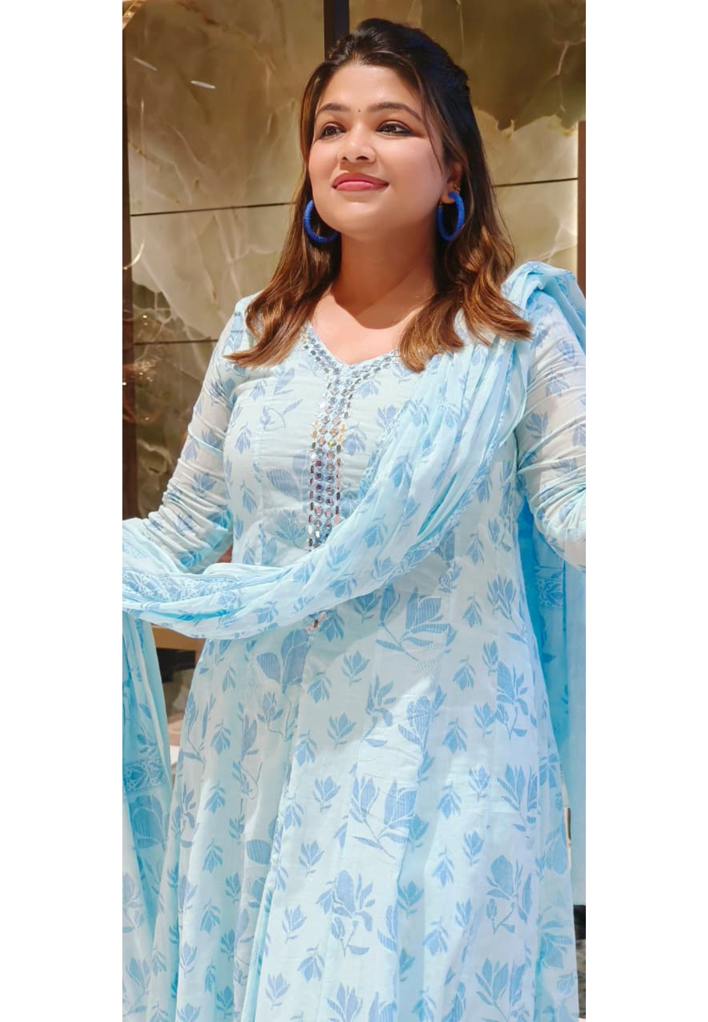 Mirror Neck Line Leafy Elegance Printed Panel Anarkali Full Suit Set With Dupatta In Mul-Cotton Fabric- 12813 (DISPACHING AFTER 10 DAYS)