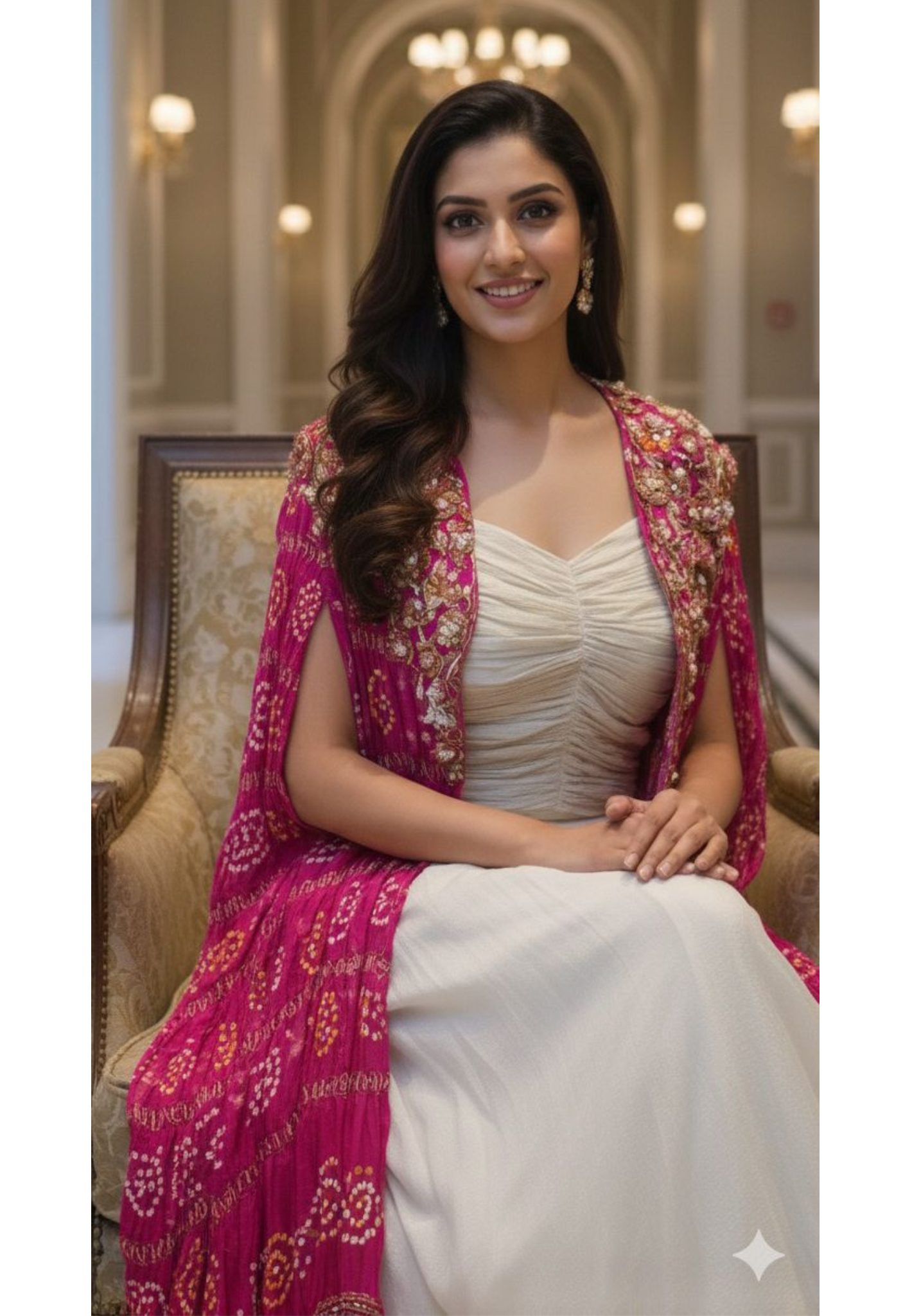 Bandhej Glance Handworked Cape With Plated Crop Top & Plain Skirt- 12685