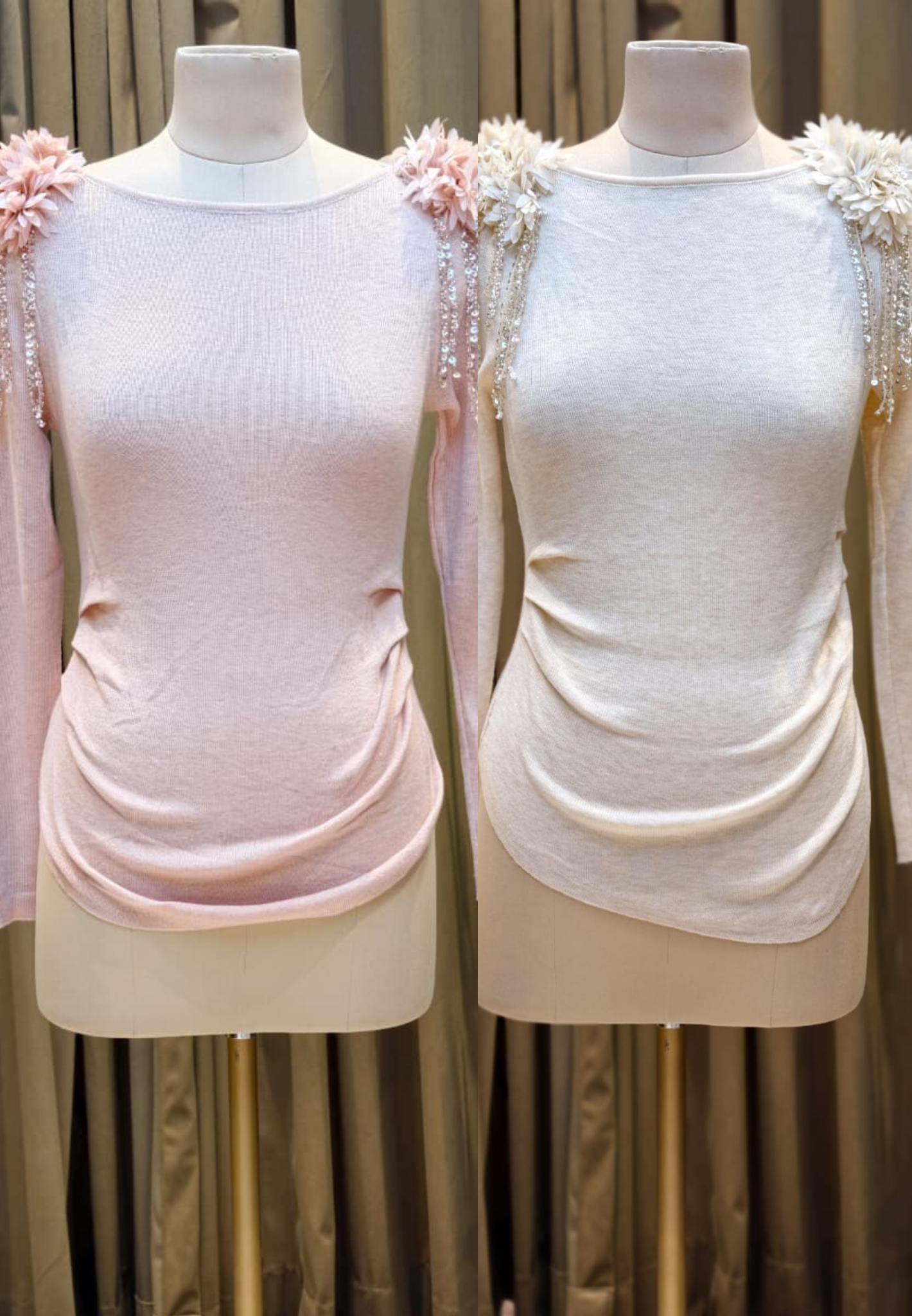 Floral Sequin Tassel Shoulder Side Plate Stretchable Top