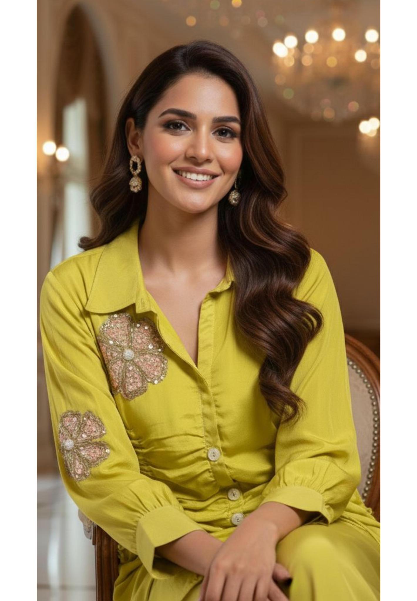 Very Fancy Look Pleated Flower Work Co-Ord Set In Organza Fabric- 12916