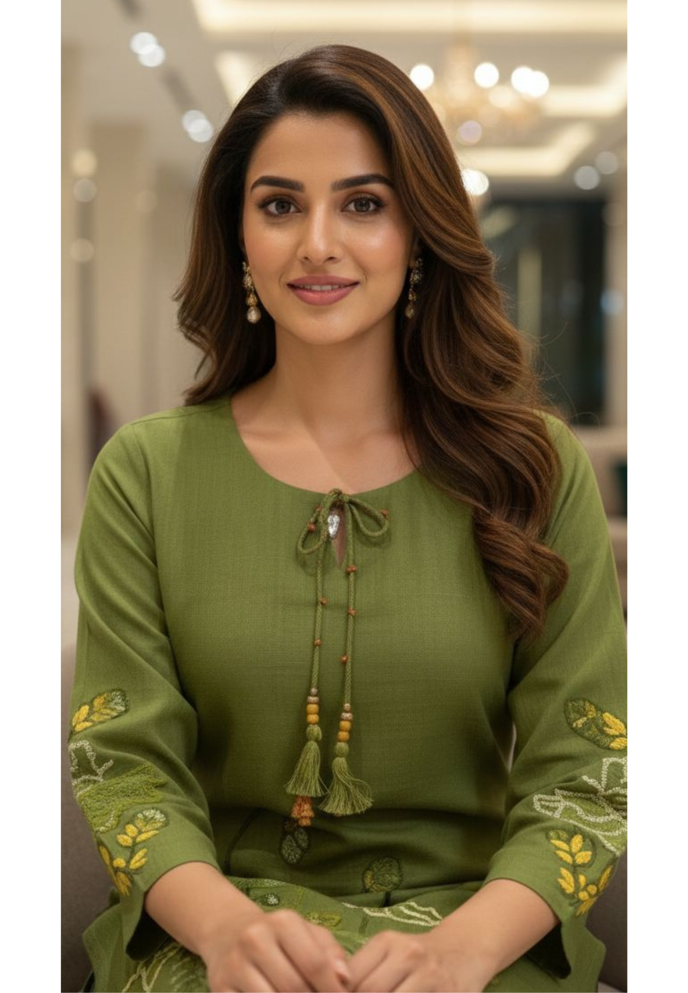 Katha Stitch Kind Embroidered Front Tassel Co-Ord Set In Crush Cotton Fabric- 13002